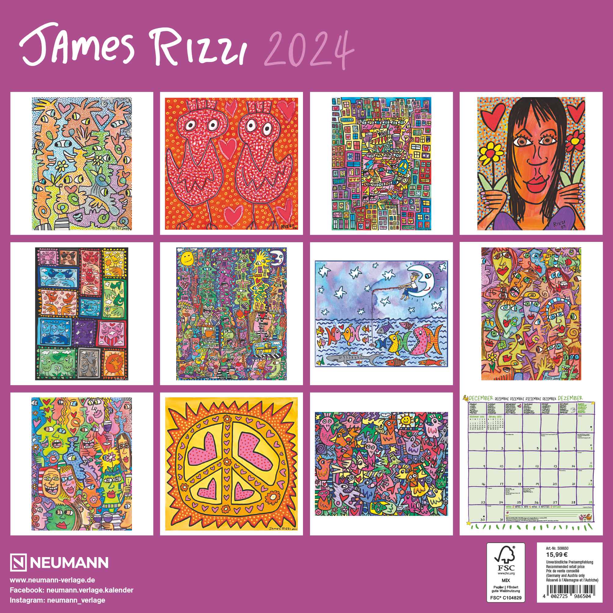 2024 James Rizzi - Square Wall Calendar  SOLD OUT