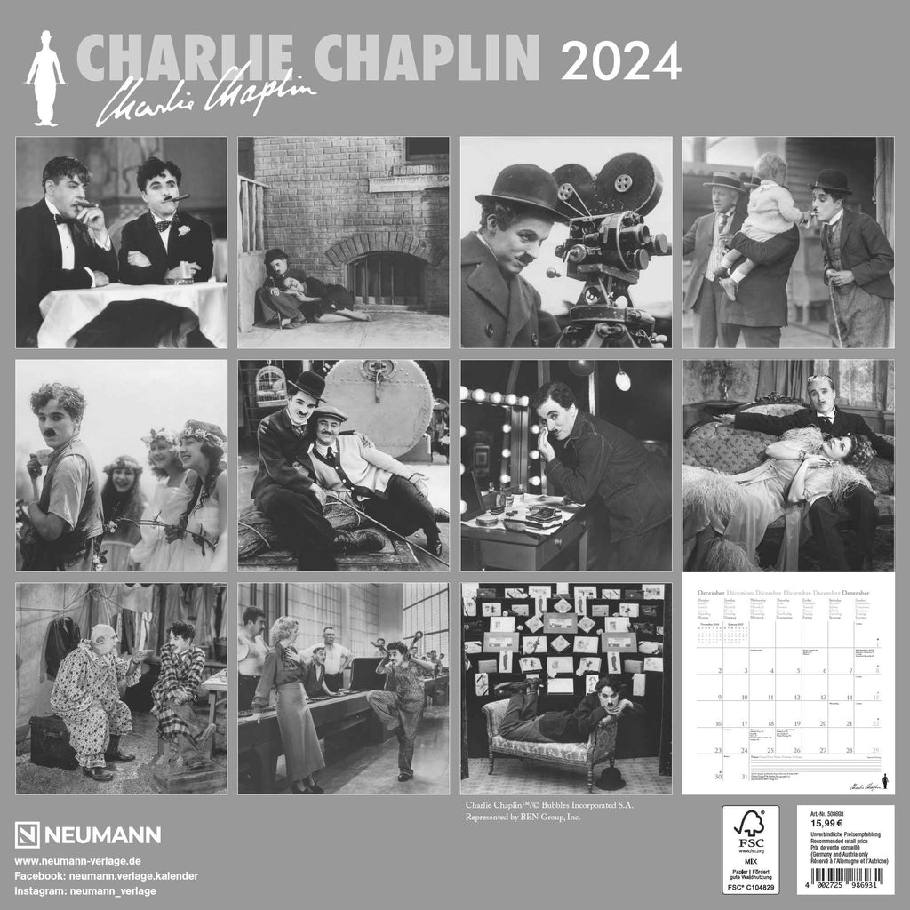 2024 Charlie Chaplin Square Wall Calendar TV & Film Calendars