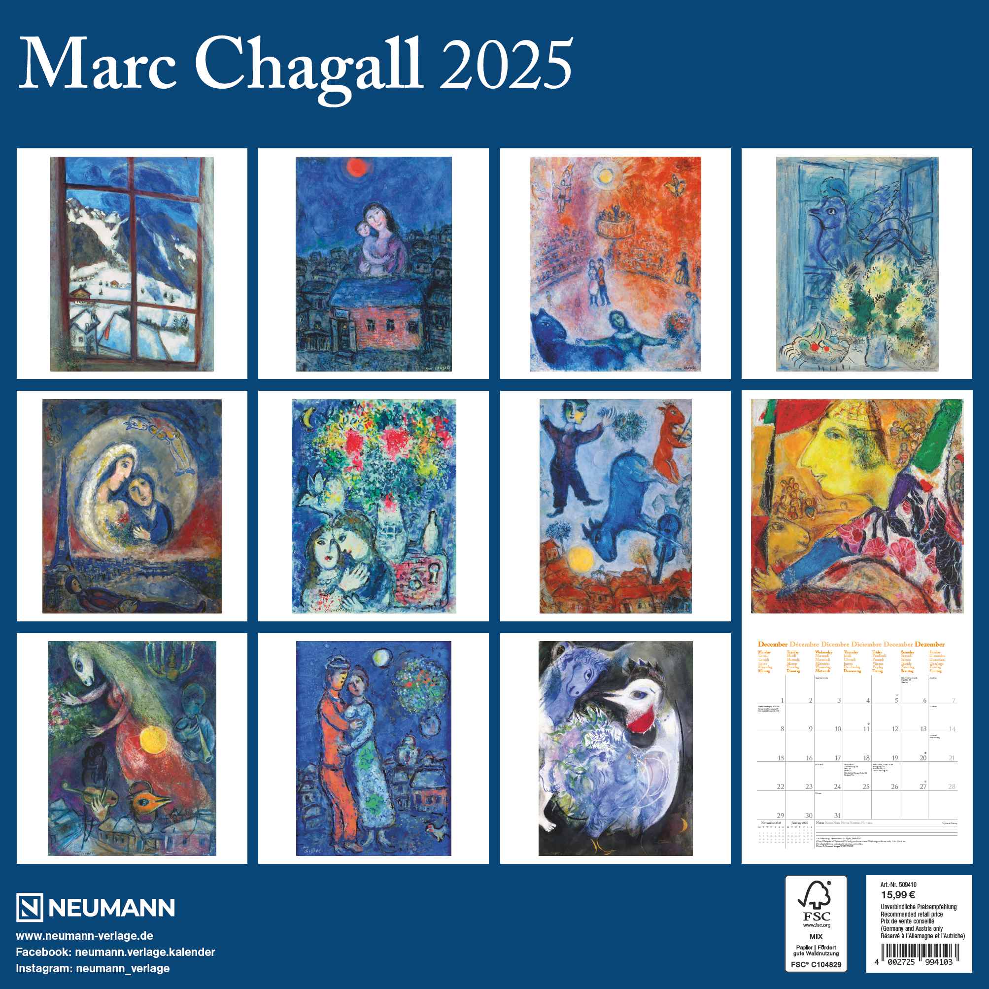 2025 Marc Chagall - Square Wall Calendar