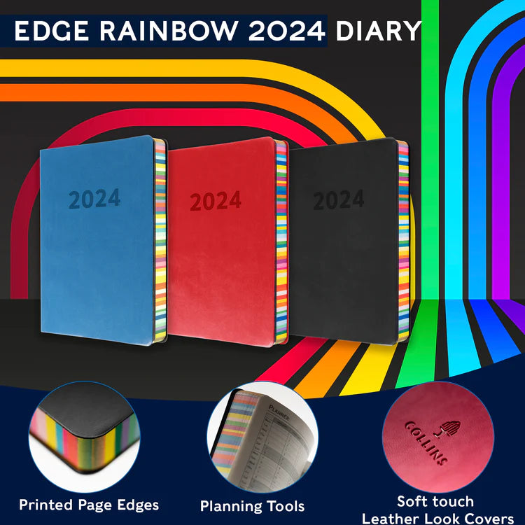 2024-2026 Charcoal Black Edge Rainbow - Weekly Diary/Planner