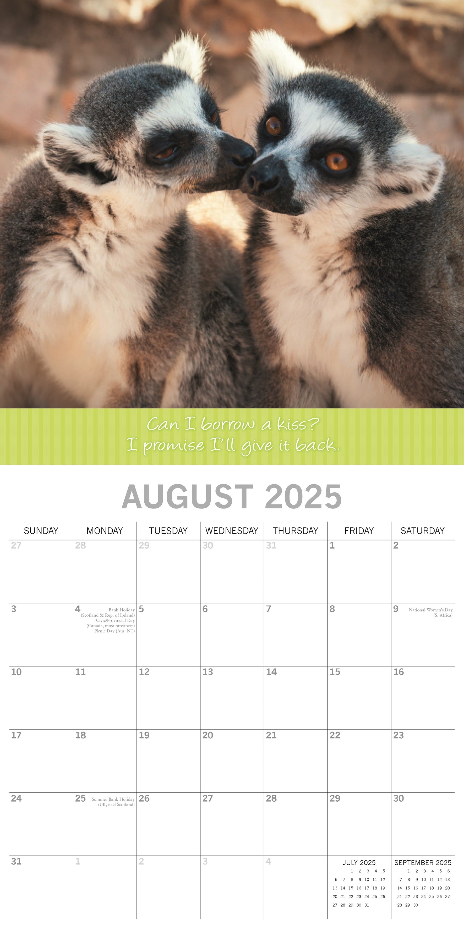 2025 Kisses - Square Wall Calendar