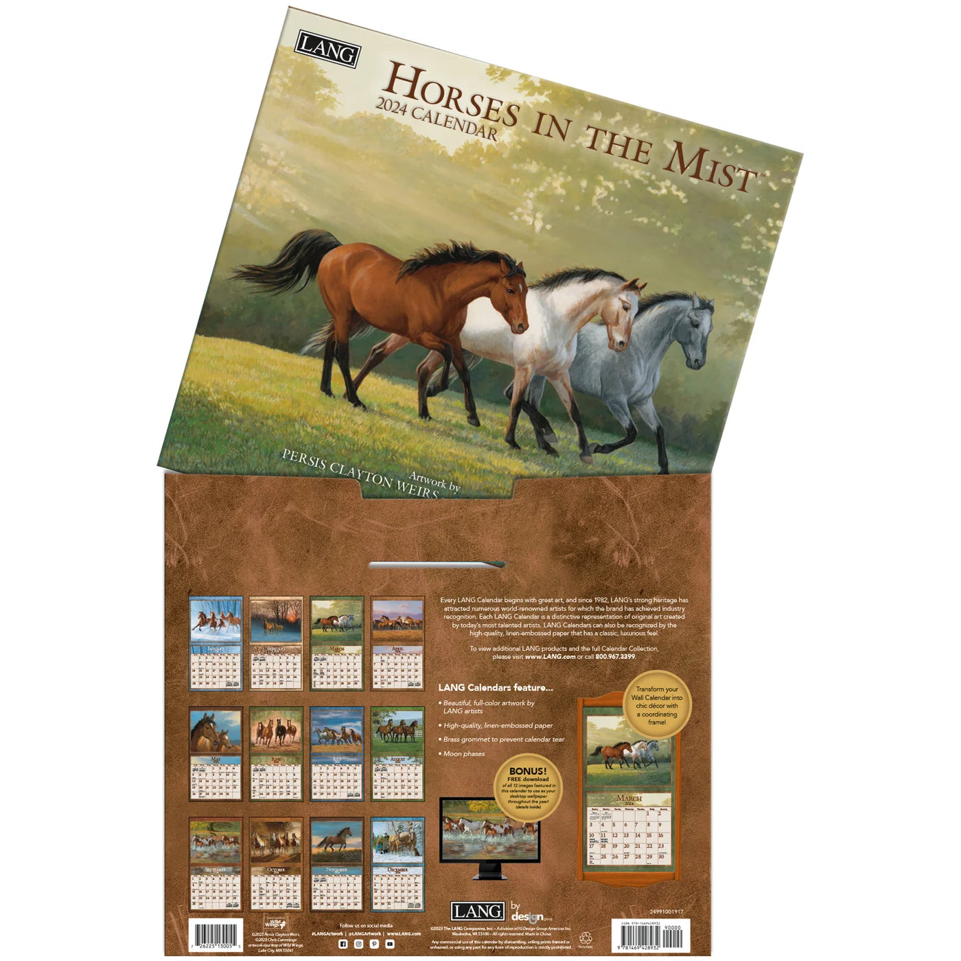 2024 LANG Horses In The Mist - Deluxe Wall Calendar
