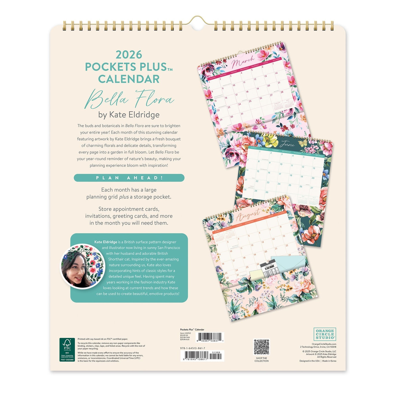 2026 Bella Flora - Pocket Plus Deluxe Wall Calendar