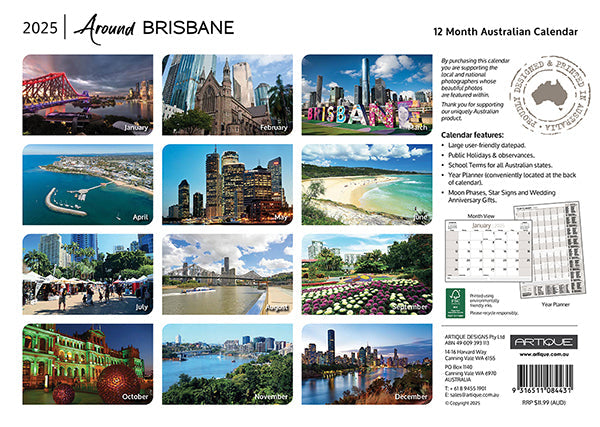 2025 Around Brisbane By Artique - Horizontal Wall Calendar