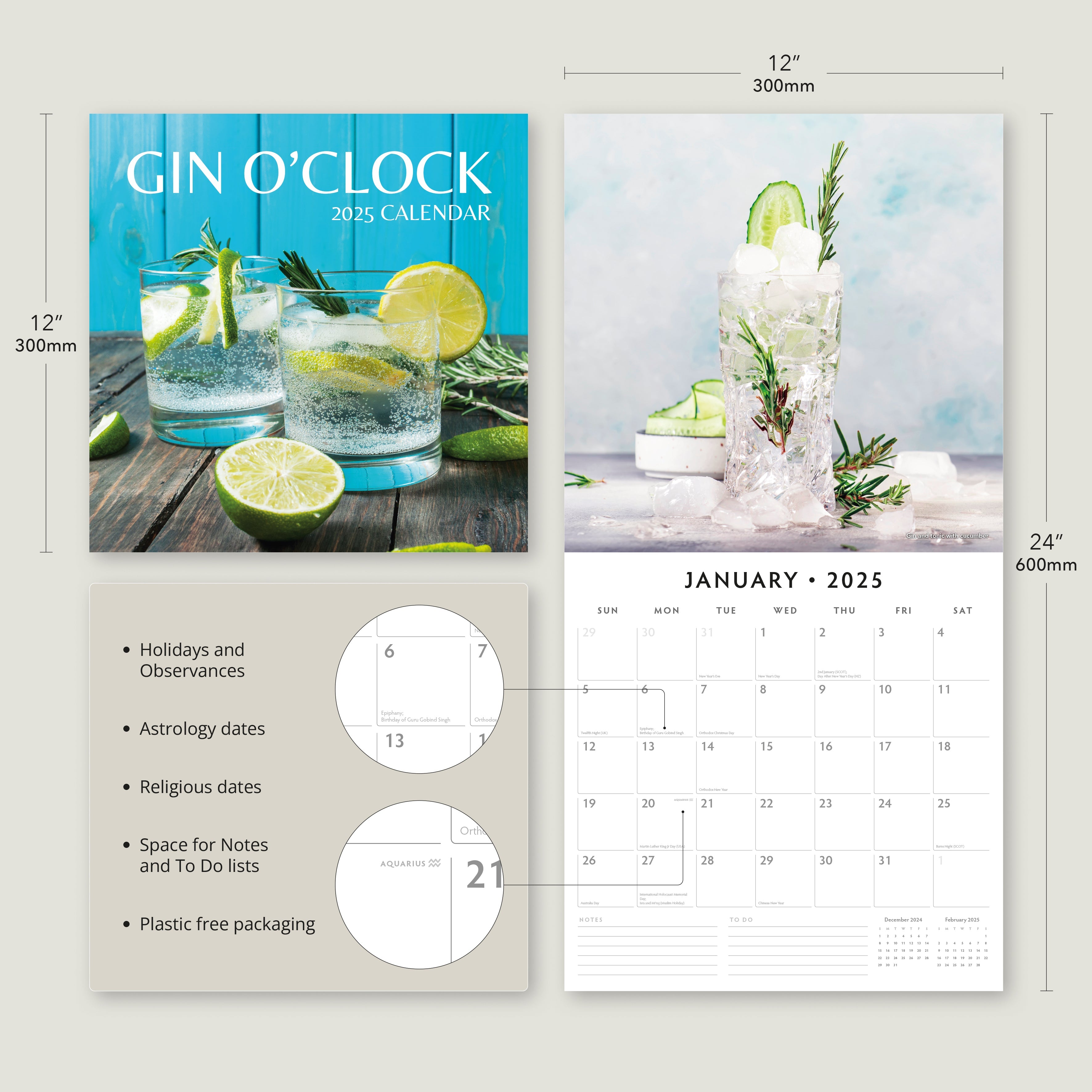 2025 Gin O'Clock - Square Wall Calendar