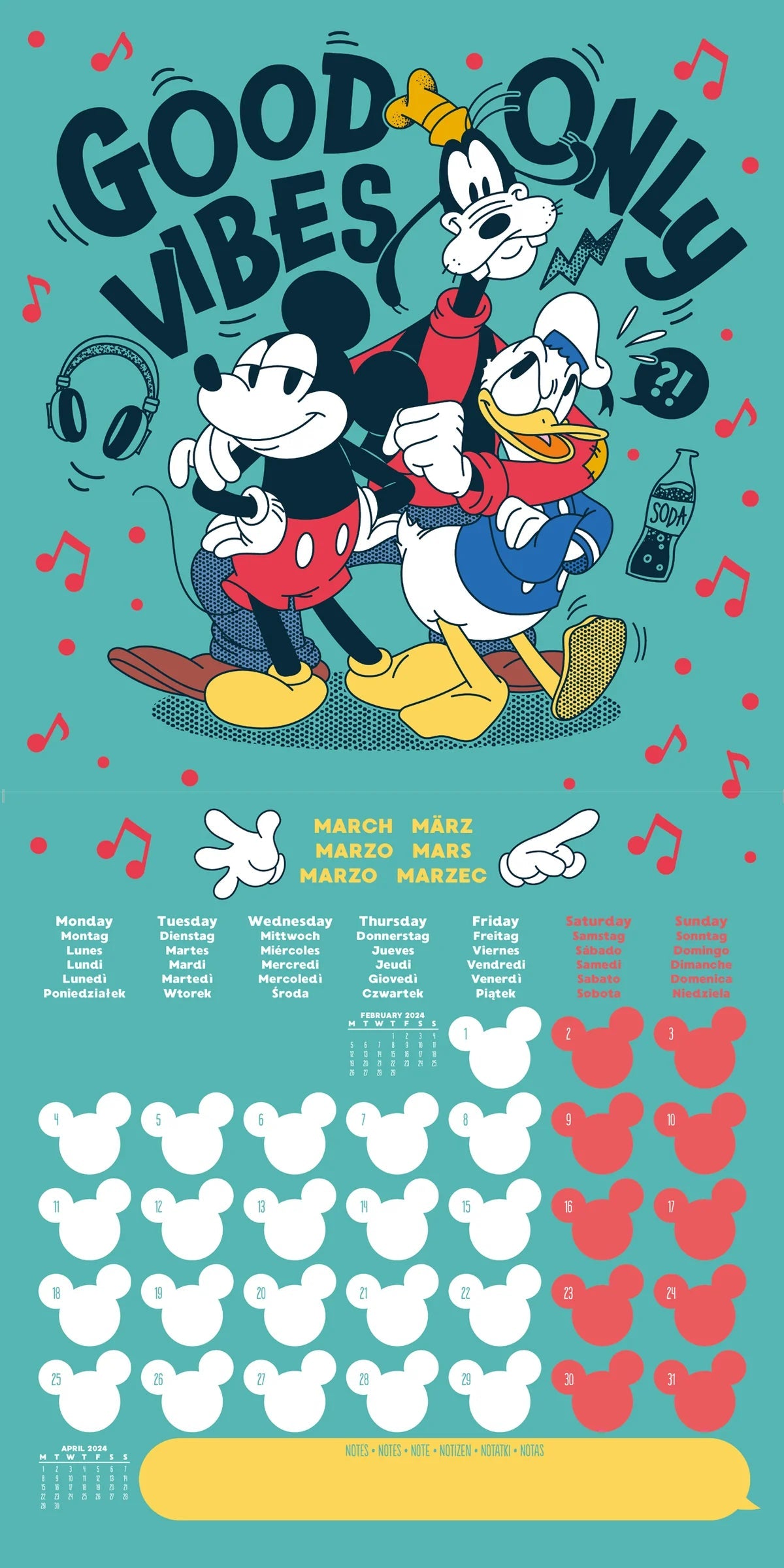 2024 Disney Mickey & Friends Best Buds Together - Square Wall Calendar