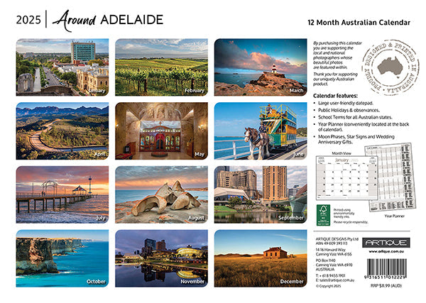 2025 Around Adelaide By Artique - Horizontal Wall Calendar