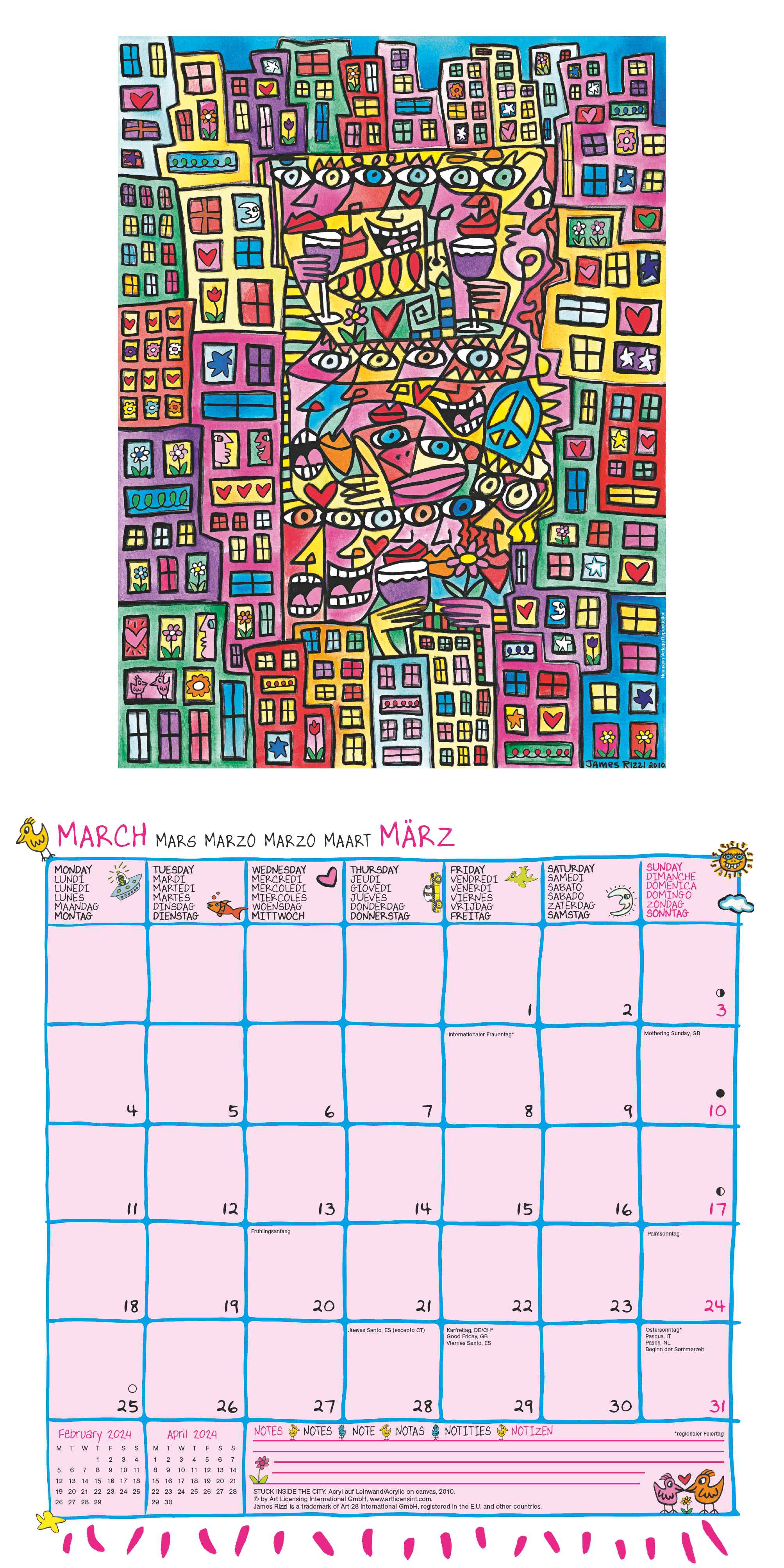 2024 James Rizzi Square Wall Calendar Art Calendars