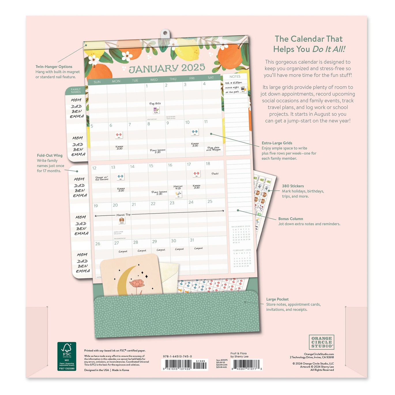 2025 Fruit & Flora Do It All Family Planner - Deluxe Wall Calendar