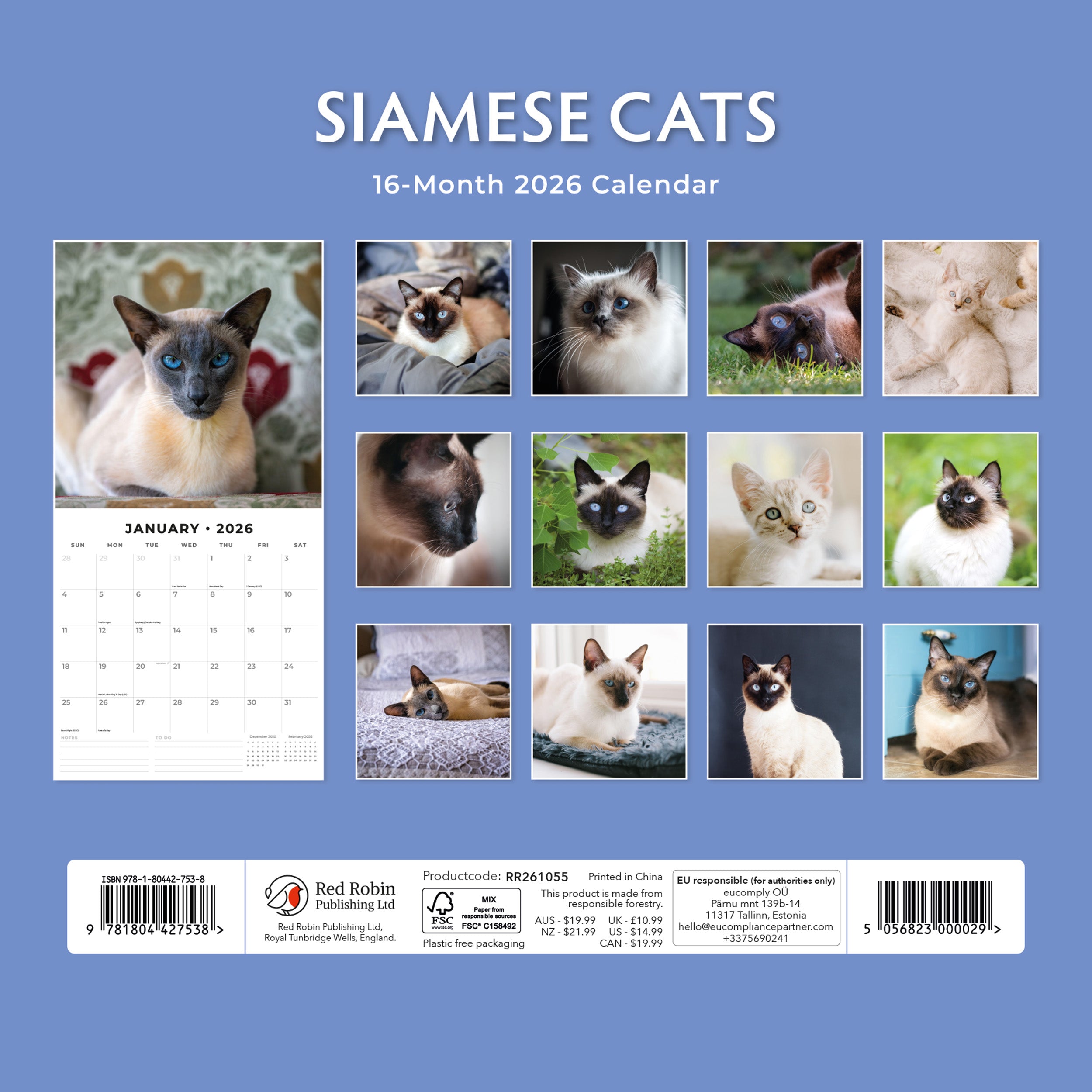 2026 Siamese Cats - Square Wall Calendar