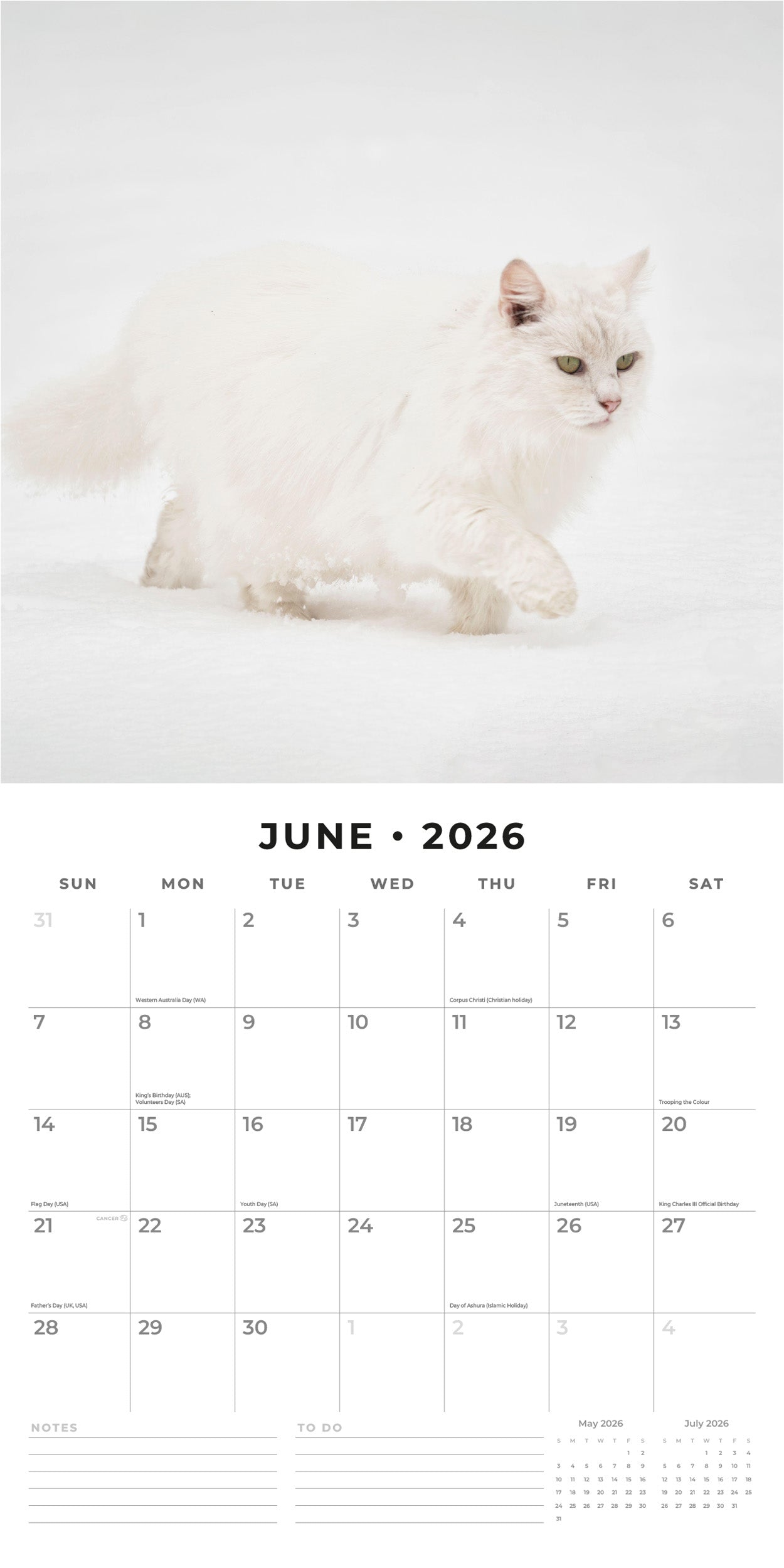 2026 Snow Animals - Square Wall Calendar