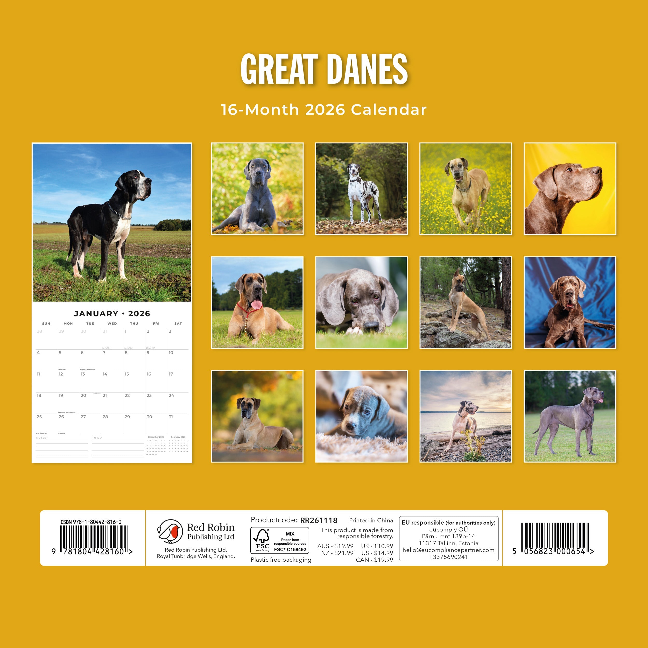 2026 Great Danes - Square Wall Calendar