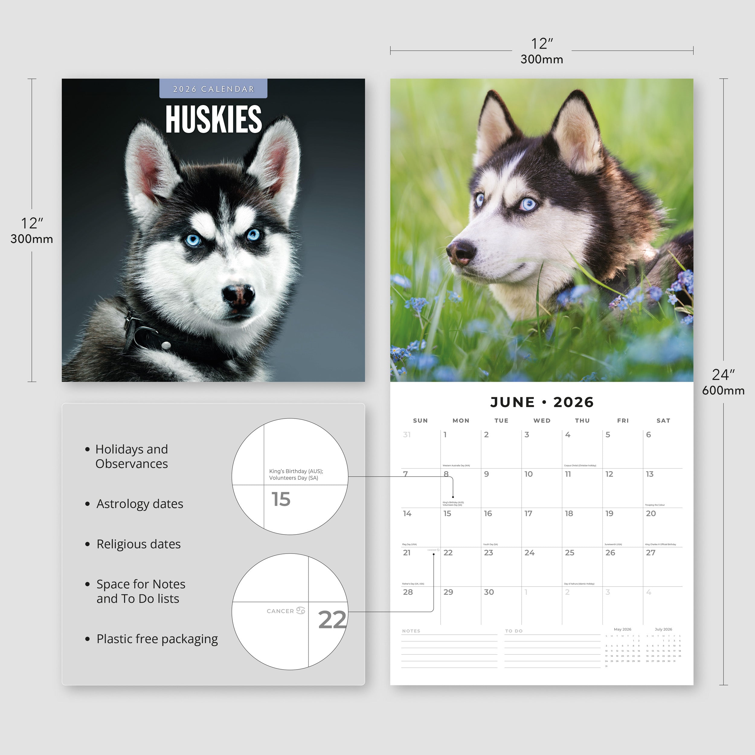 2026 Huskies - Square Wall Calendar