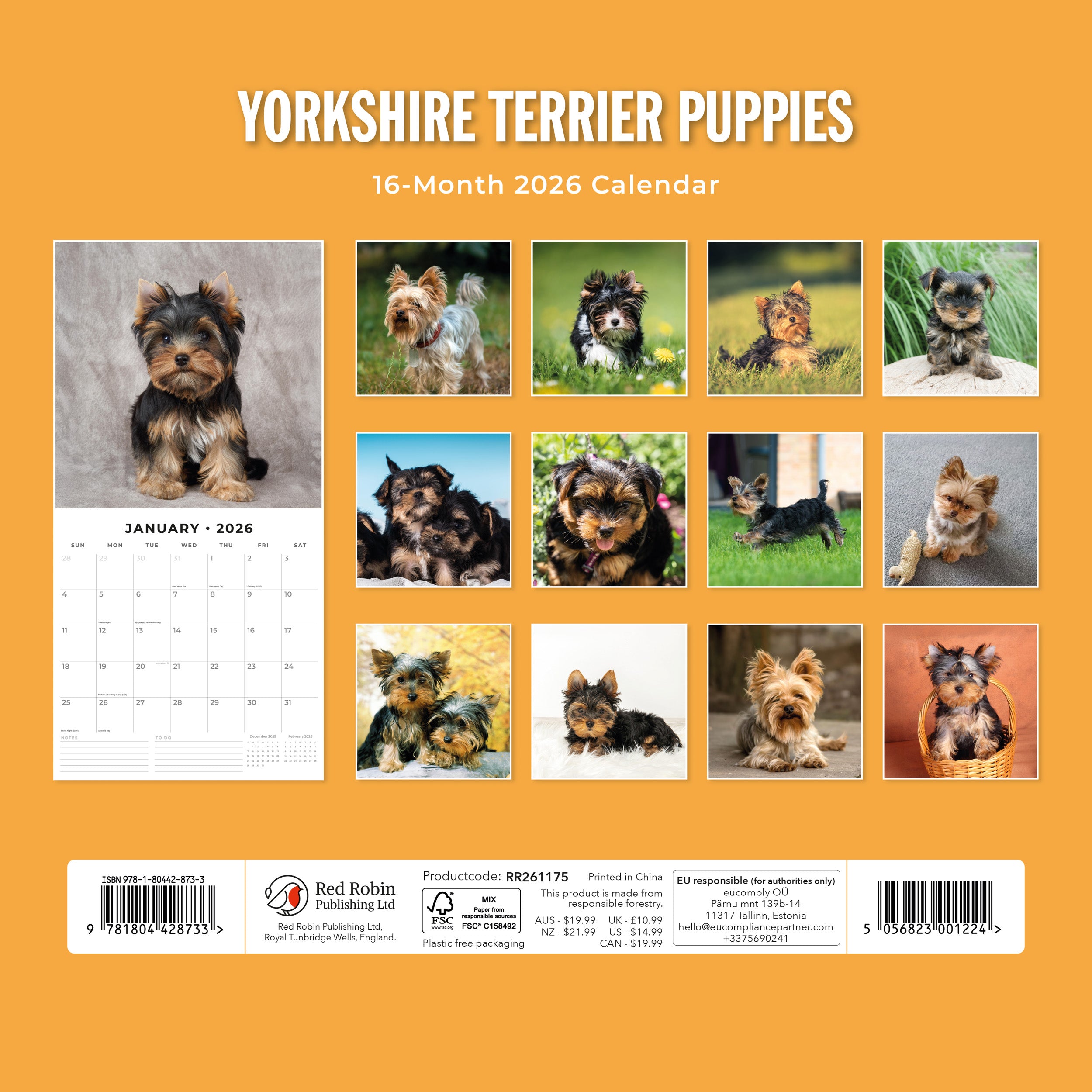 2026 Yorkshire Terrier Puppies - Square Wall Calendar
