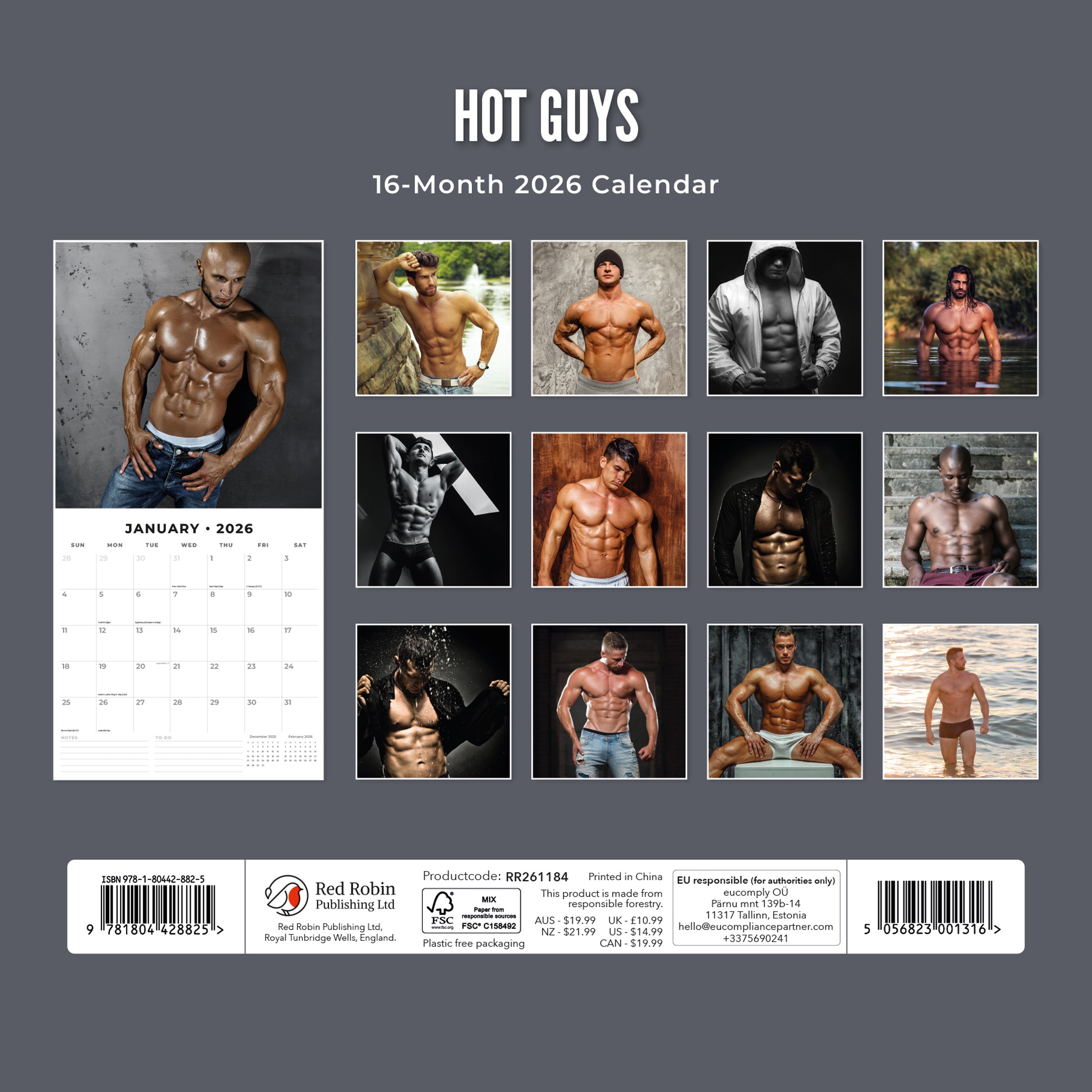 2026 Hot Guys - Square Wall Calendar