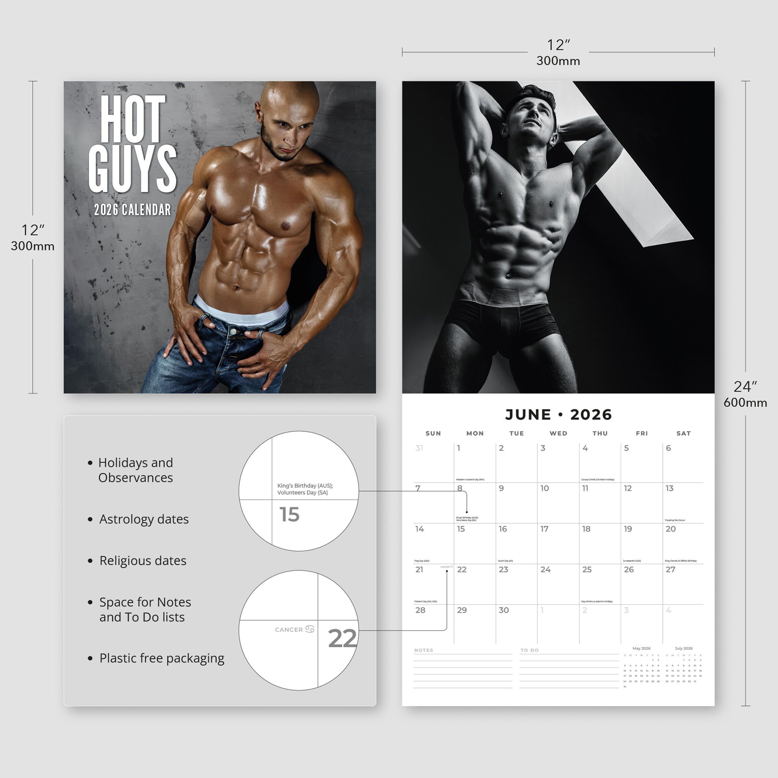 2026 Hot Guys - Square Wall Calendar