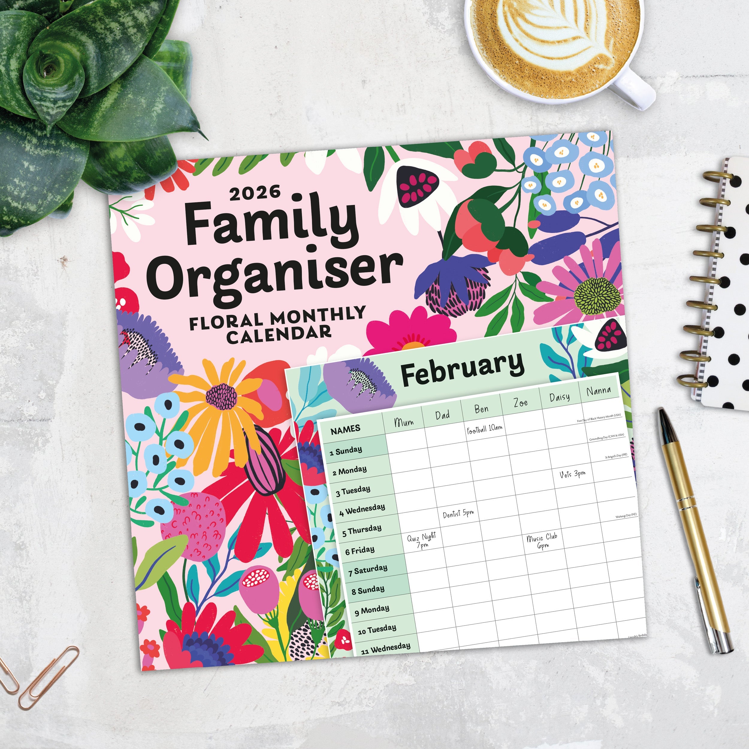 2026 Family Organiser - Floral - Square Wall Calendar
