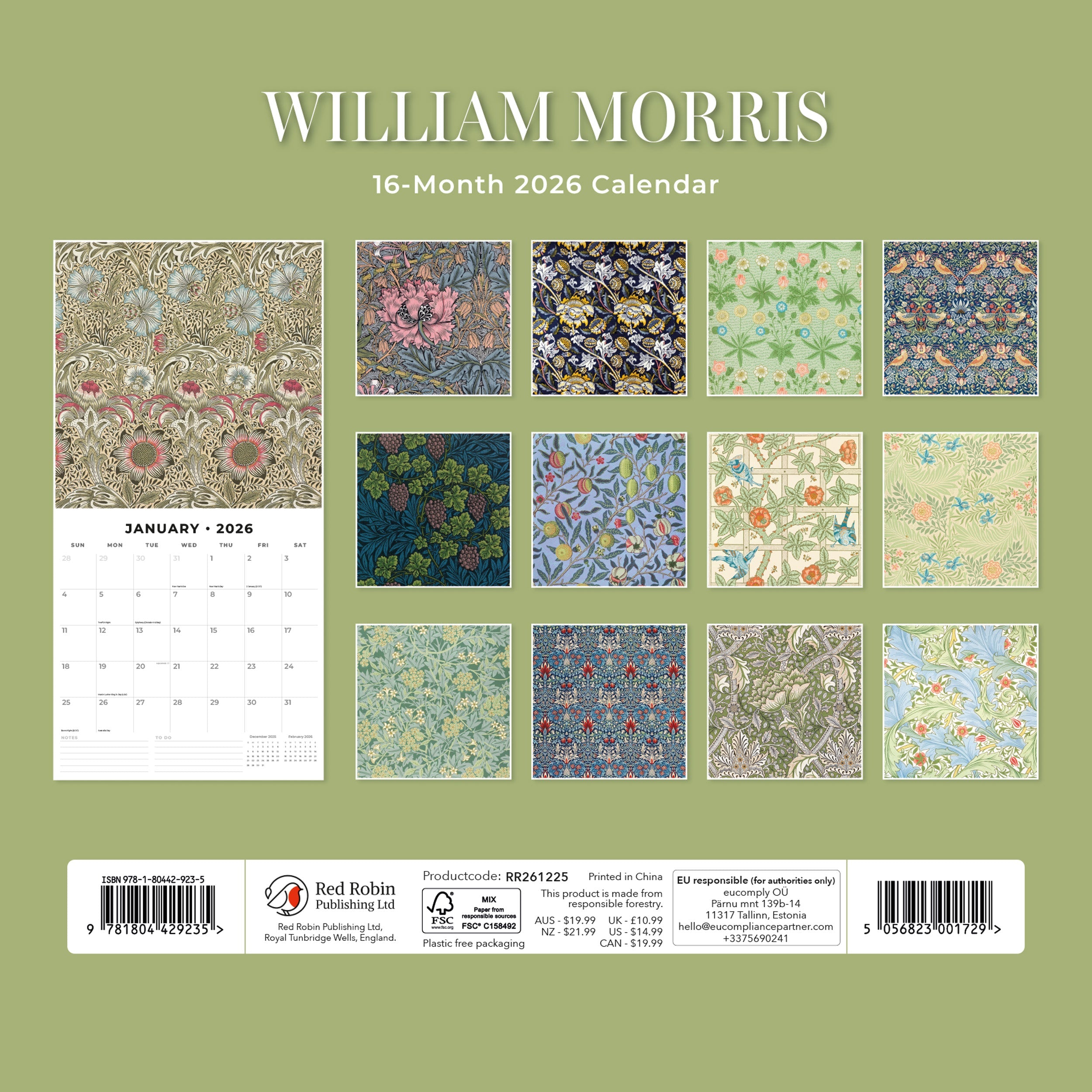 2026 William Morris - Square Wall Calendar