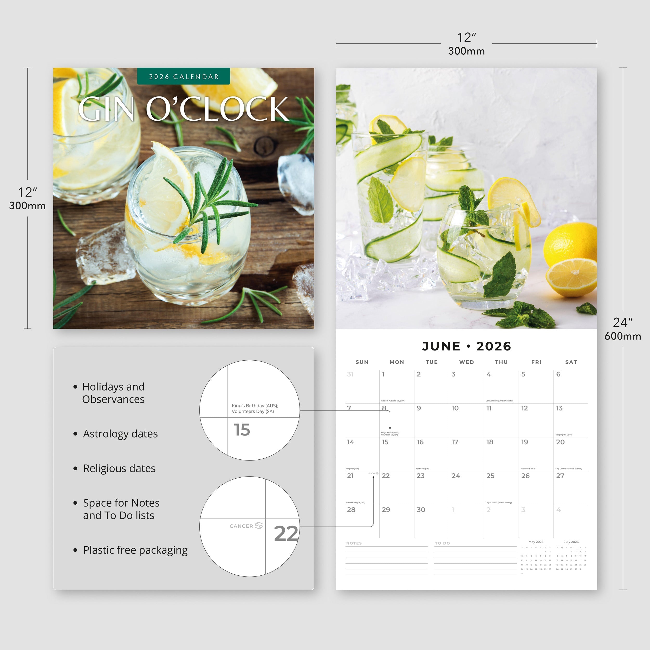 2026 Gin O'clock - Square Wall Calendar