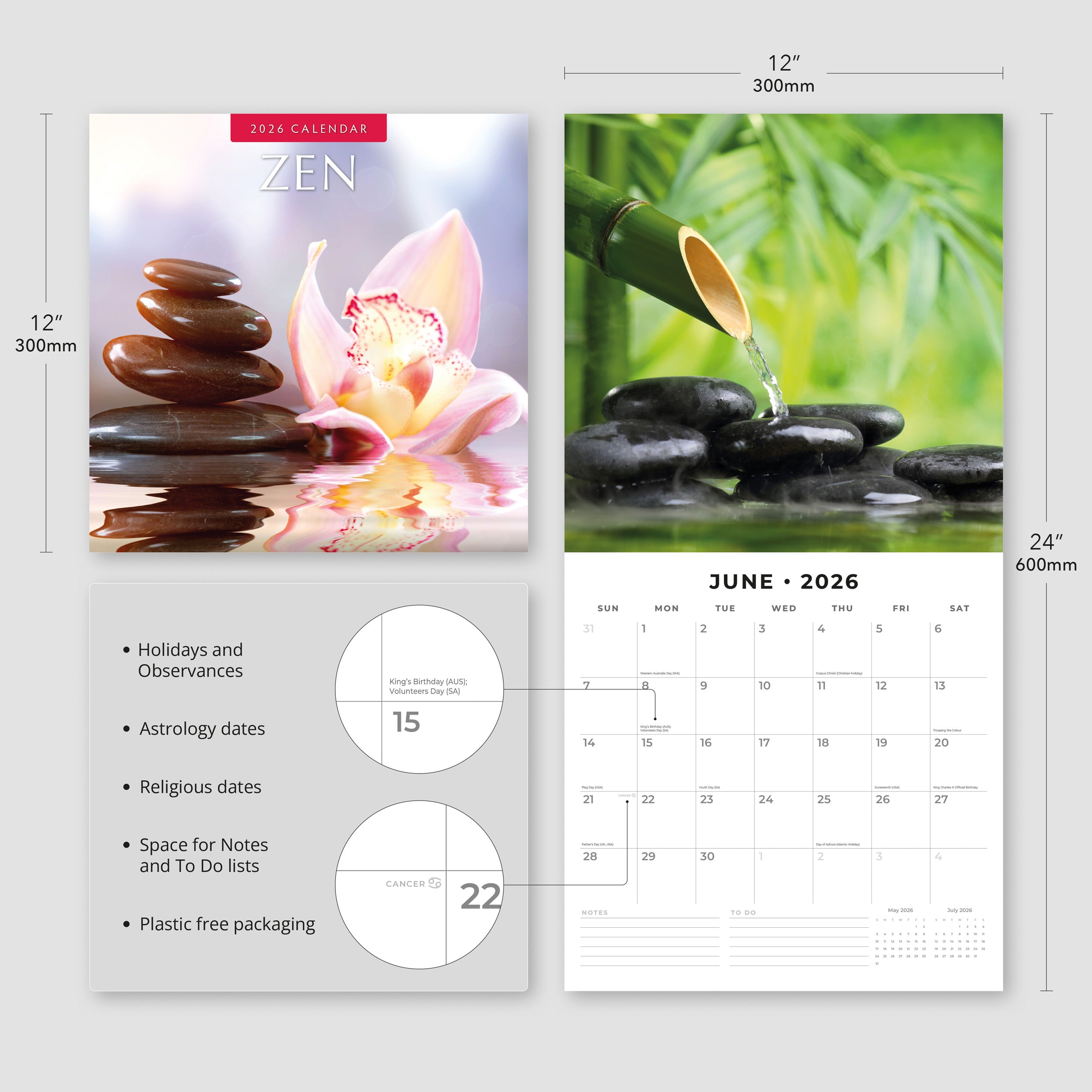 2026 Zen - Square Wall Calendar