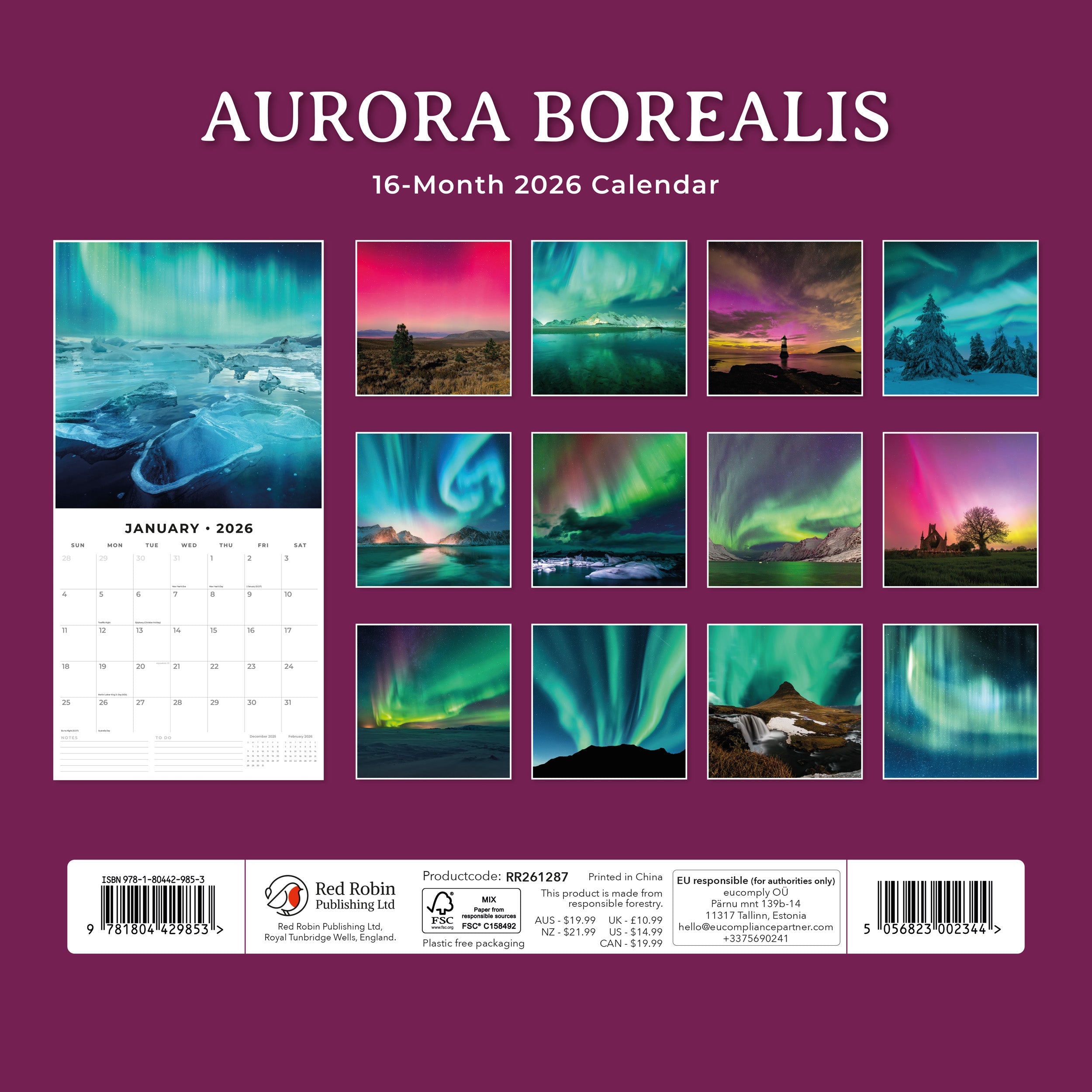 2026 Aurora Boraellis - Northern lights - Square Wall Calendar