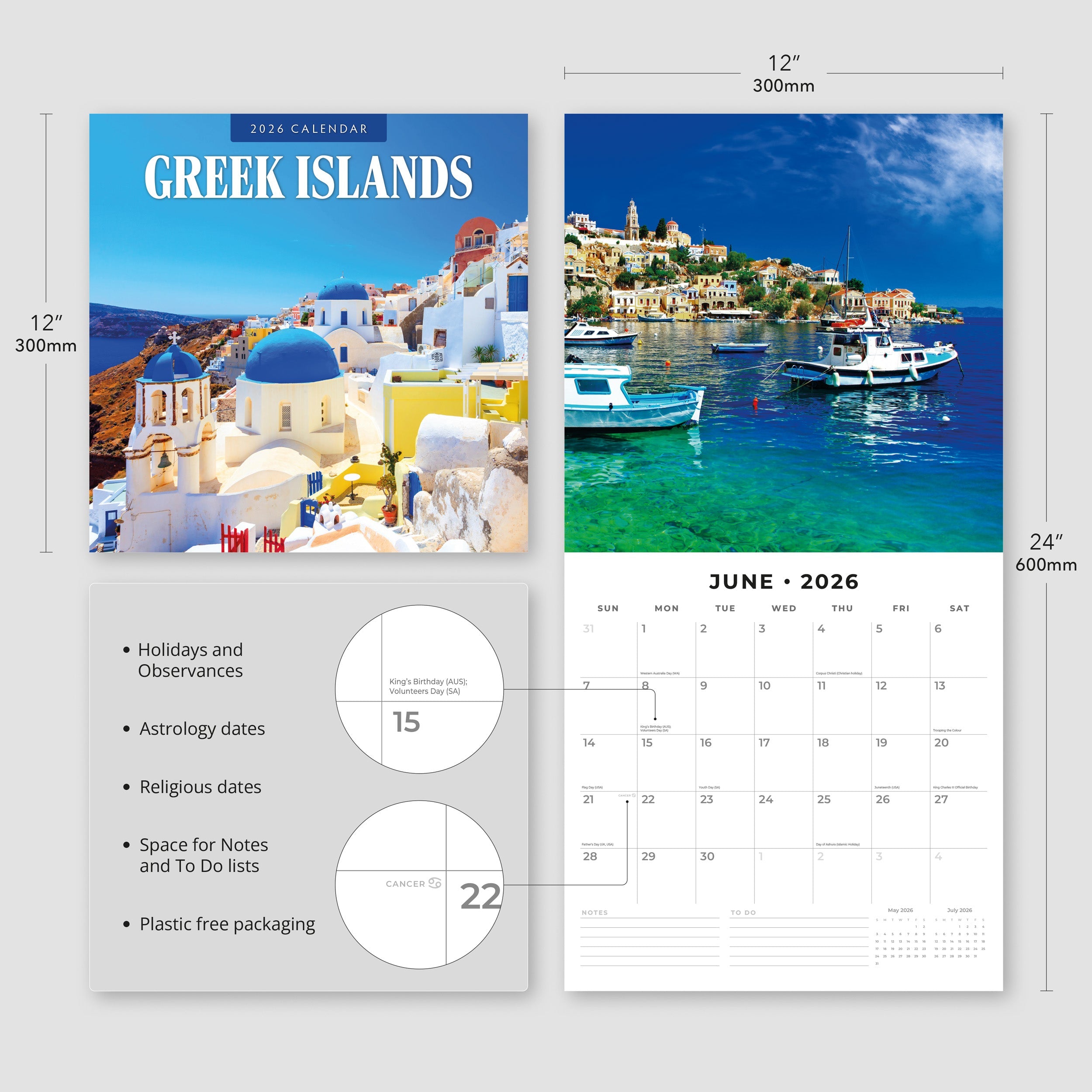 2026 Greek Islands - Square Wall Calendar