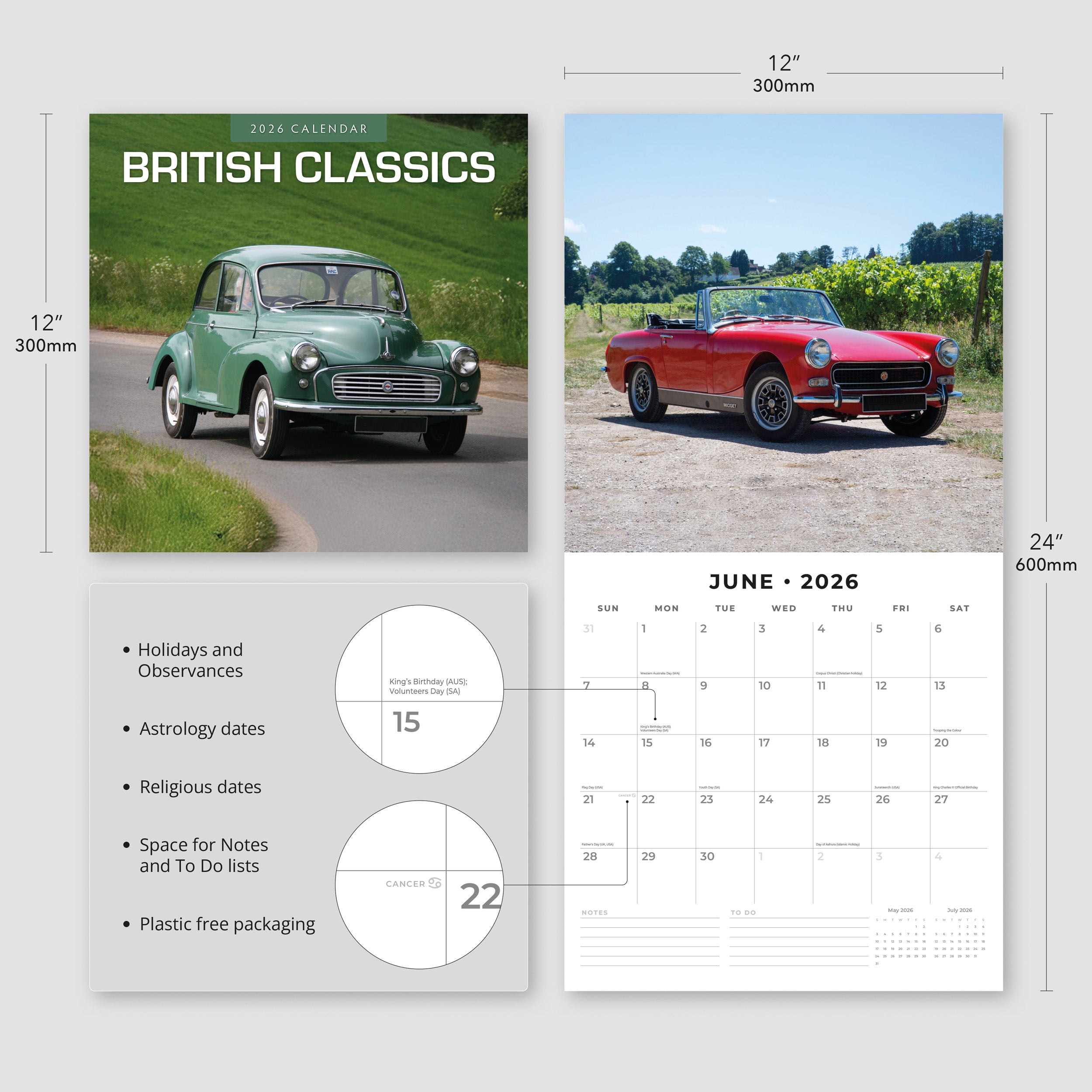2026 British Classics - Square Wall Calendar