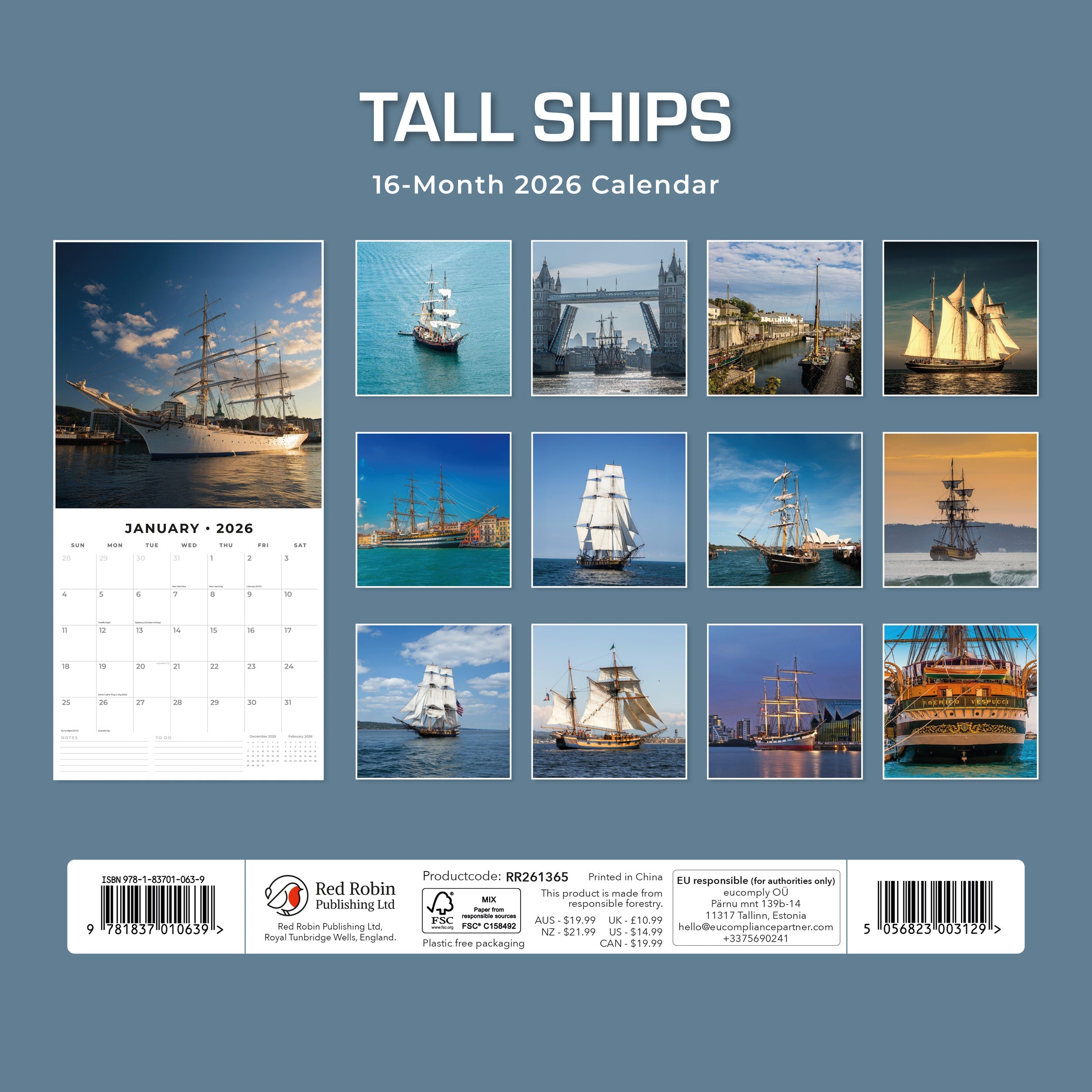 2026 Tall Ships - Square Wall Calendar