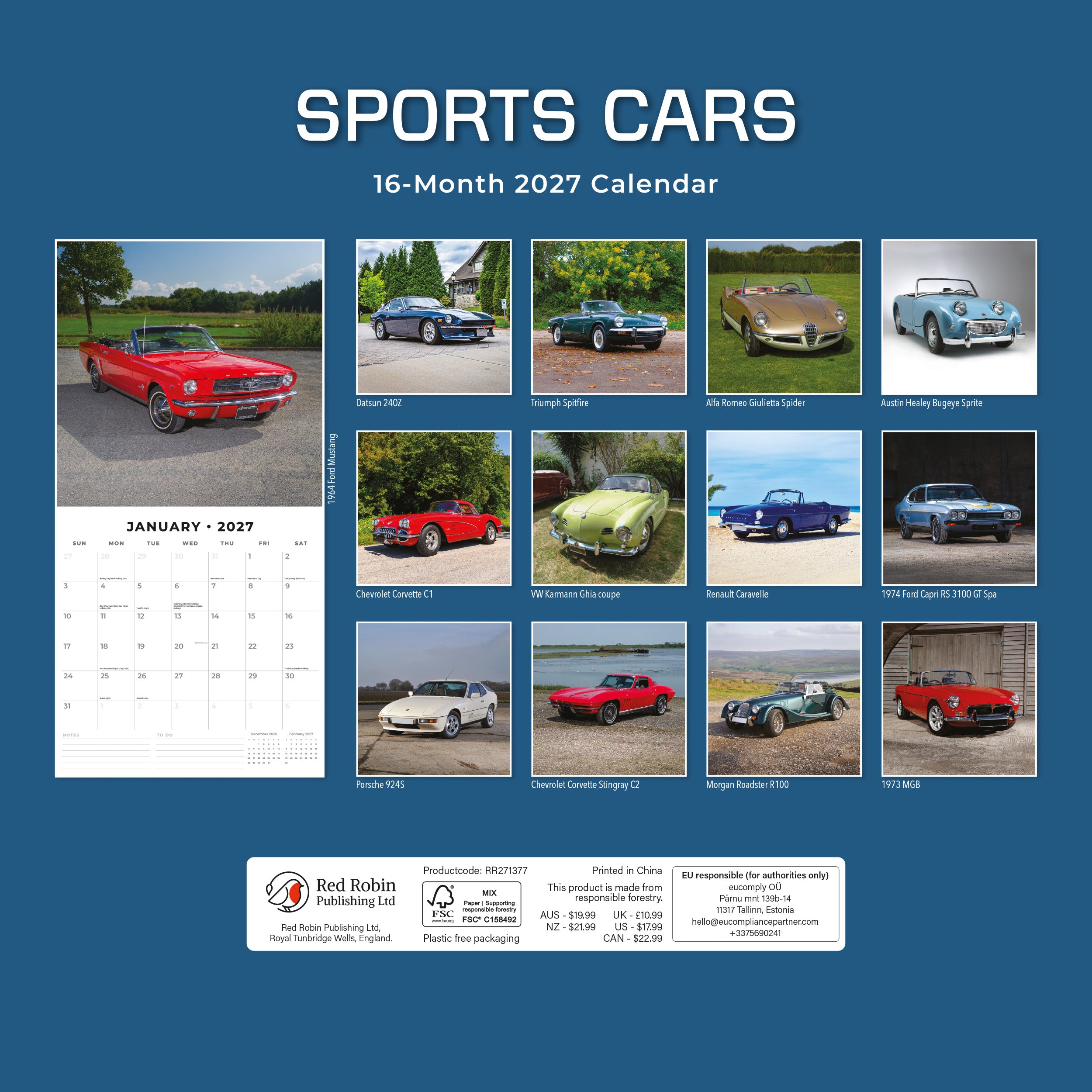 2027 Sports Cars - Square Wall Calendar