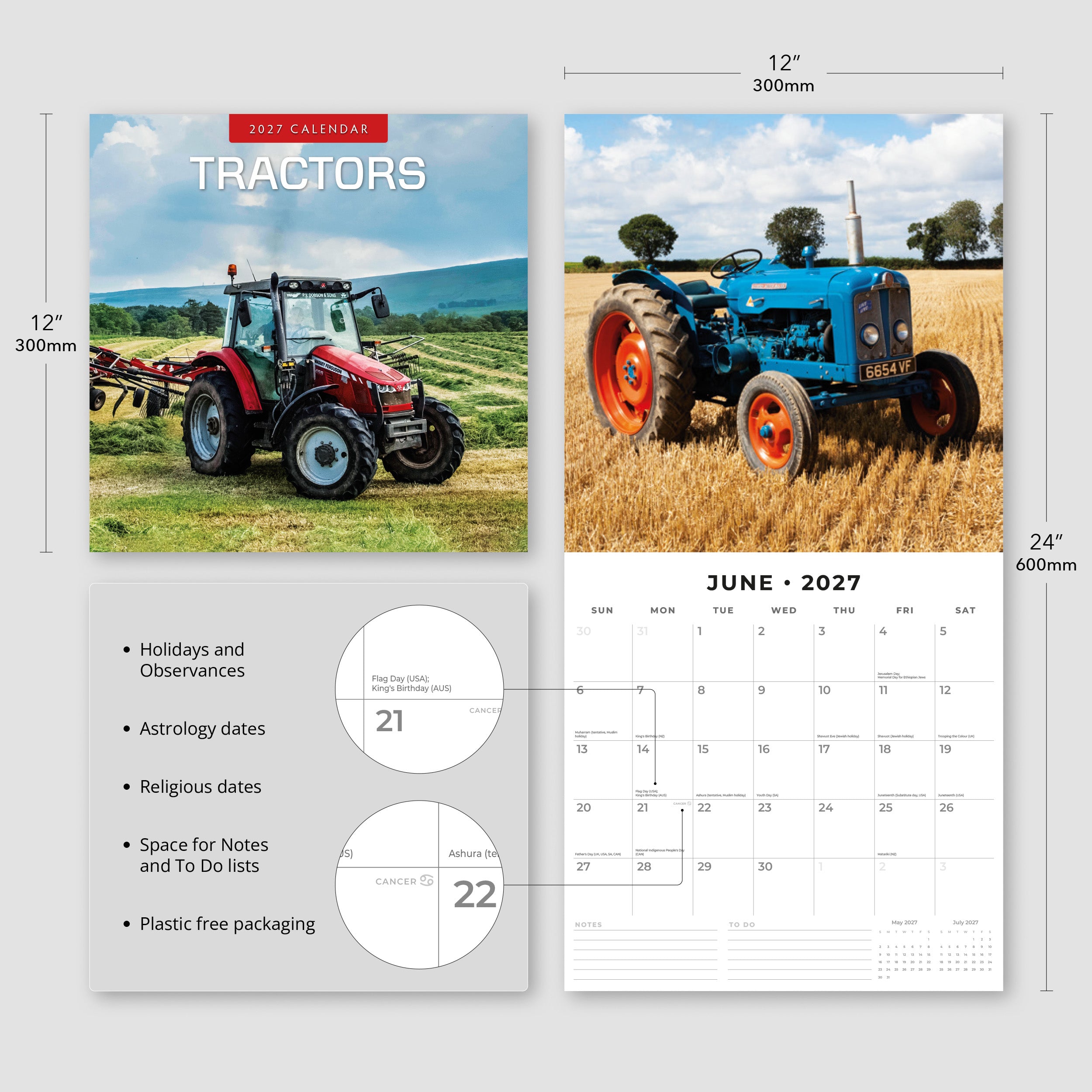2027 Tractors - Square Wall Calendar