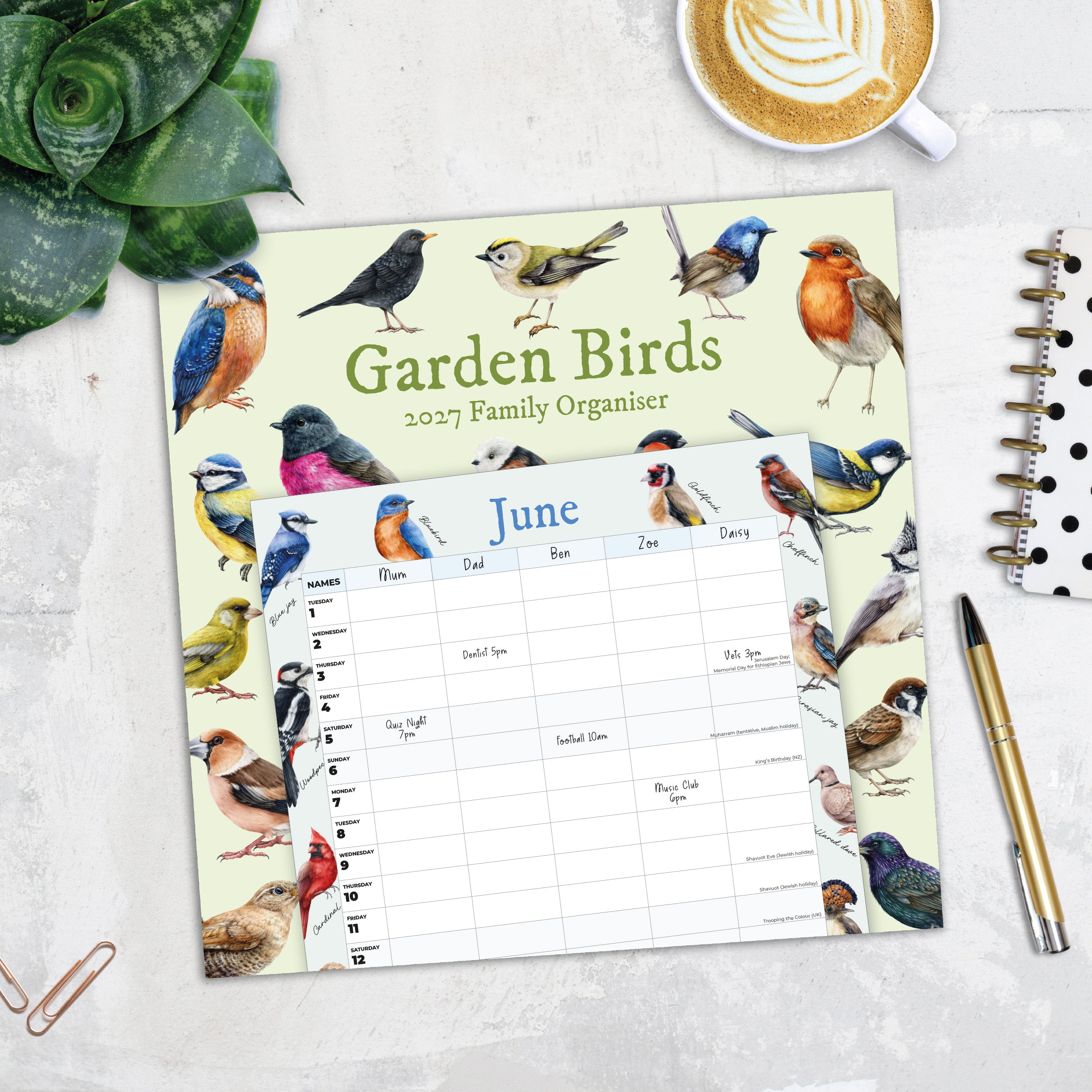 2027 Garden Birds Family Organiser - Square Wall Calendar