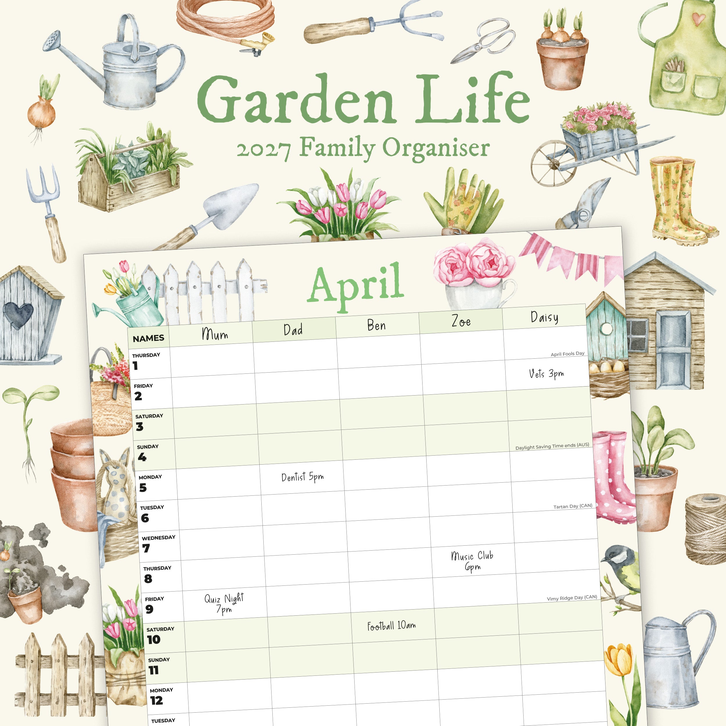 2027 Garden Life Family Organiser - Square Wall Calendar