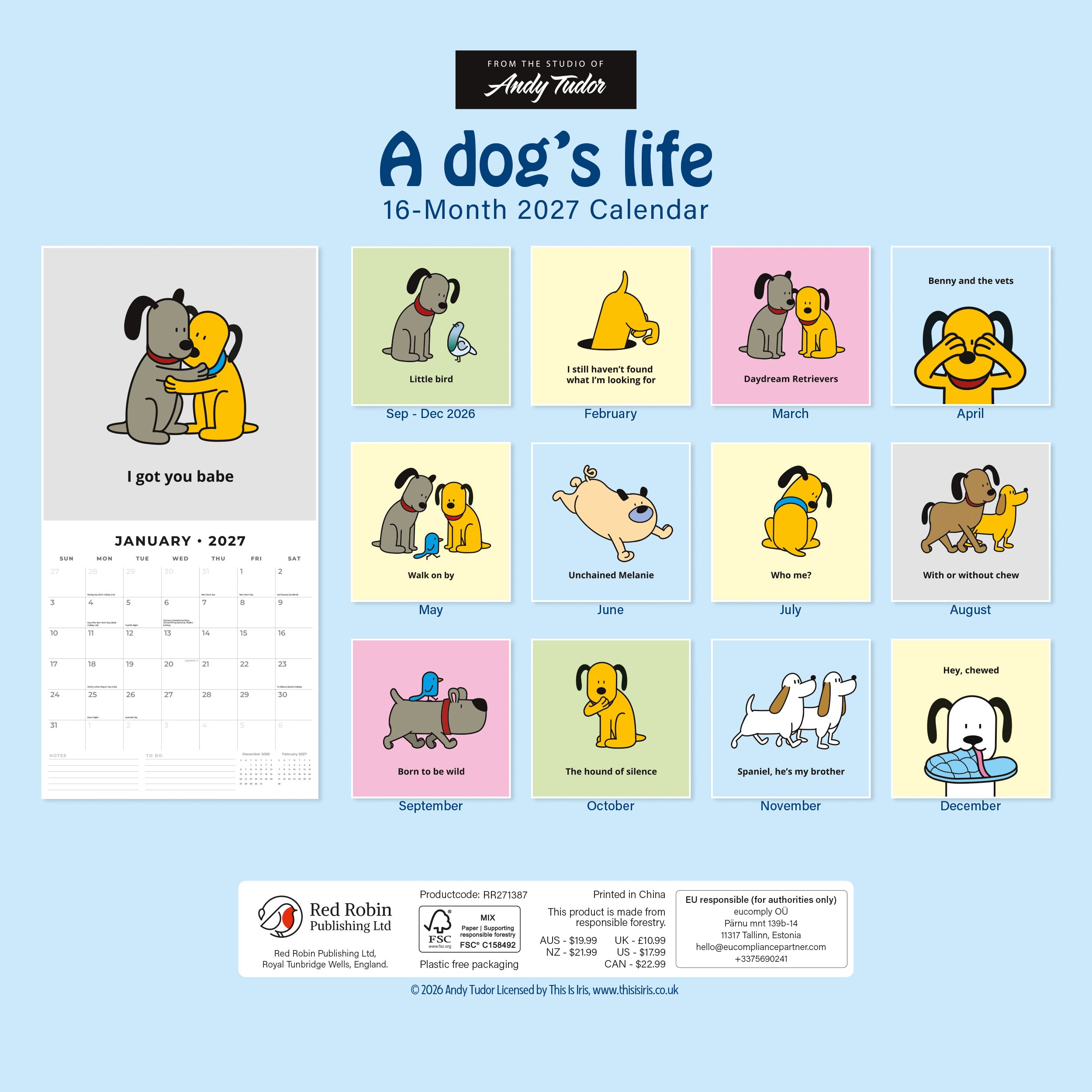 2027 Andy Tudor A Dog's View - Square Wall Calendar