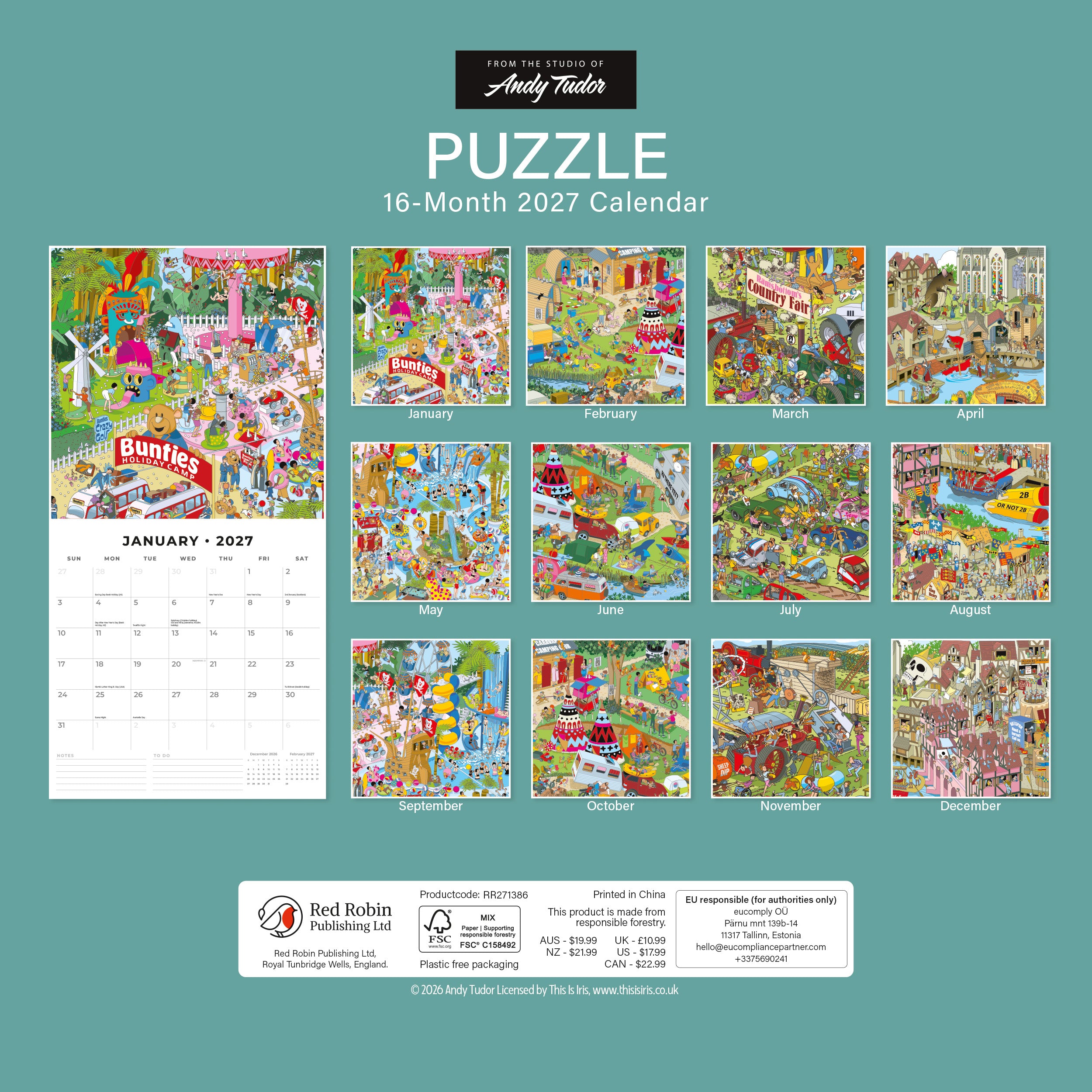 2027 Andy Tudor Puzzle Artwork - Square Wall Calendar