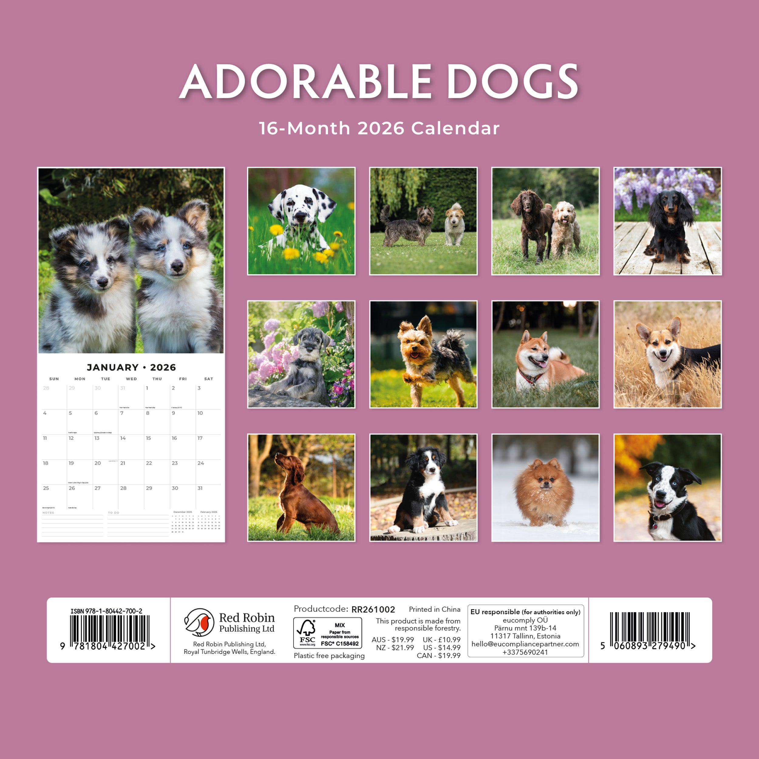 2026 Adorable Dogs - Square Wall Calendar