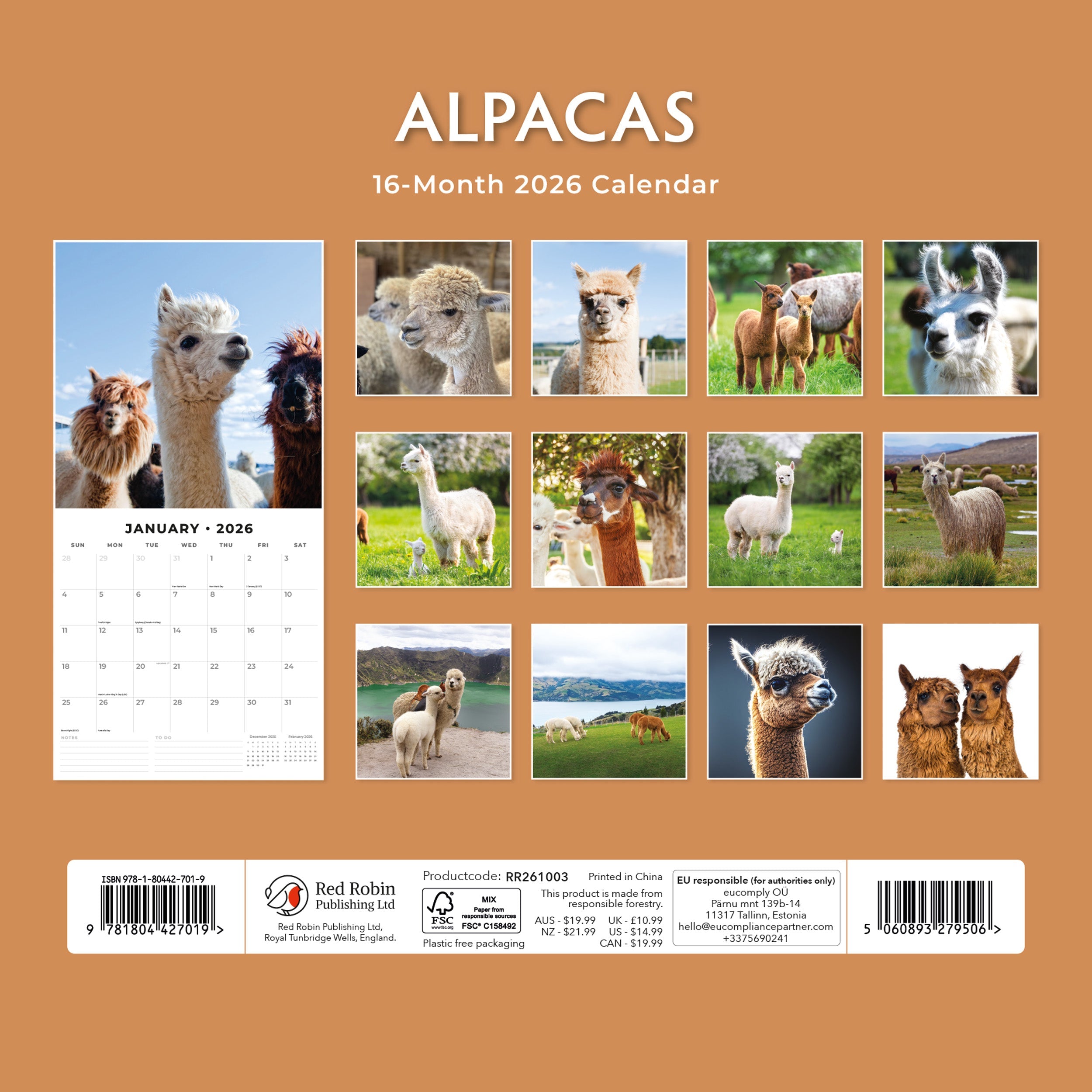 2026 Alpacas - Square Wall Calendar