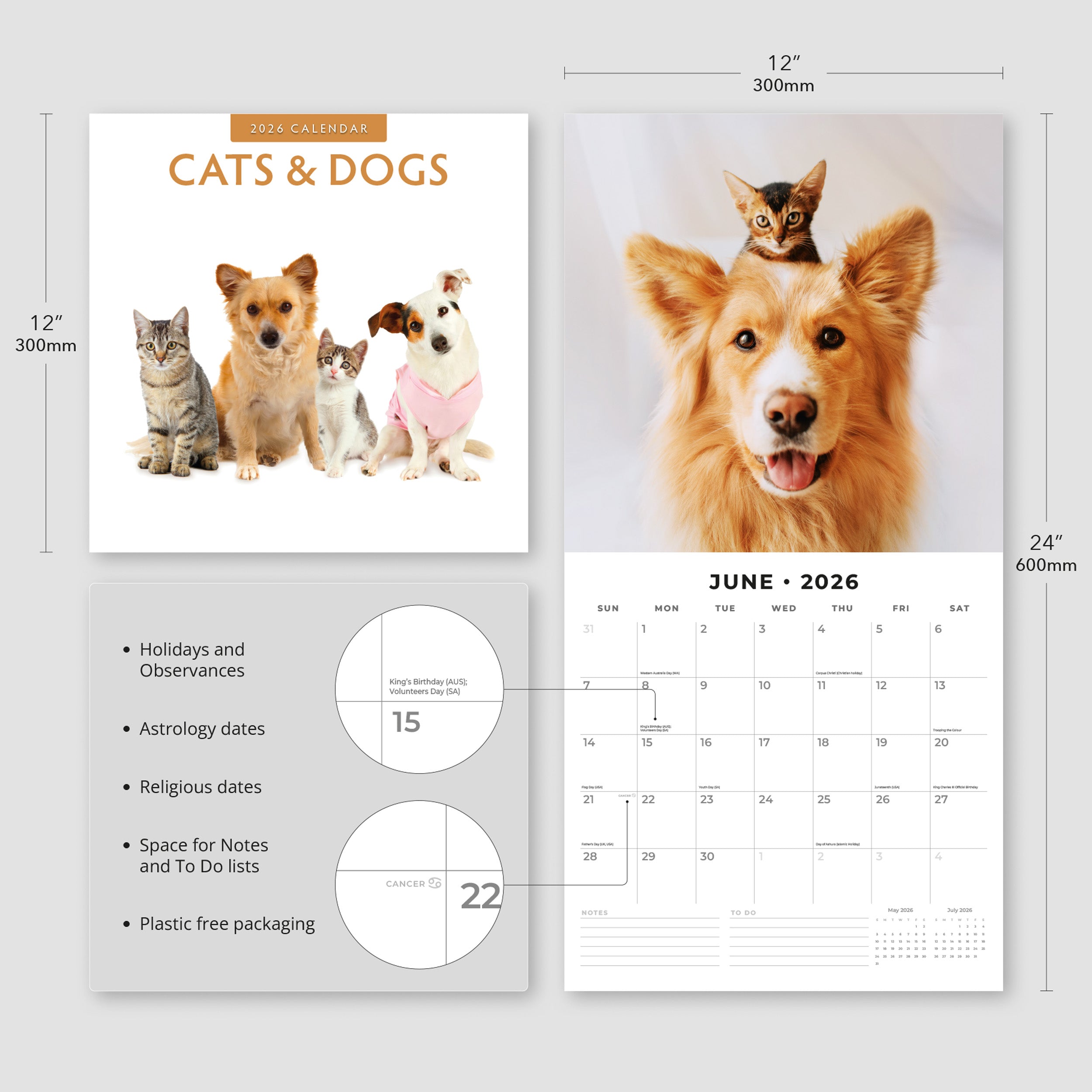2026 Cats & Dogs - Square Wall Calendar