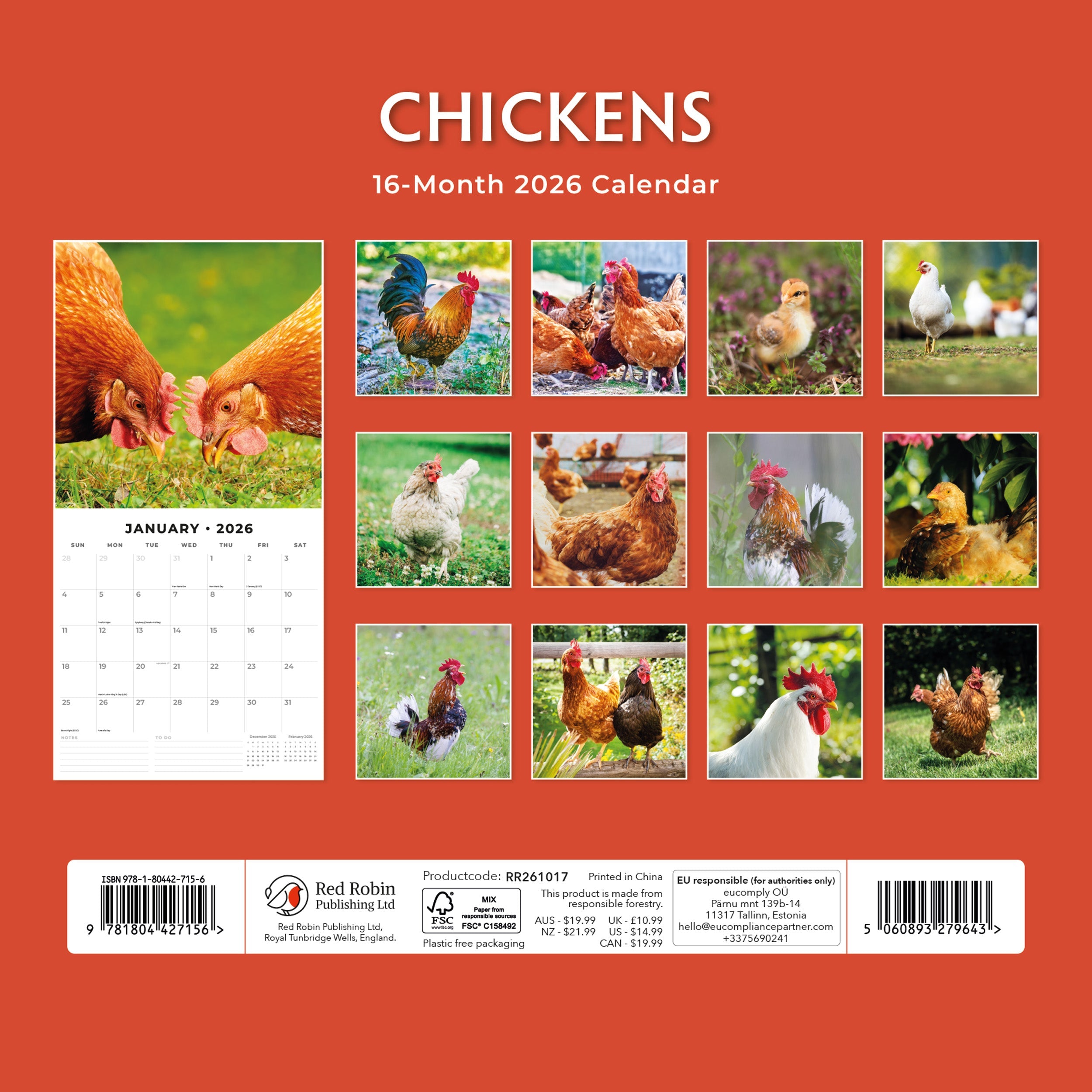 2026 Chickens - Square Wall Calendar