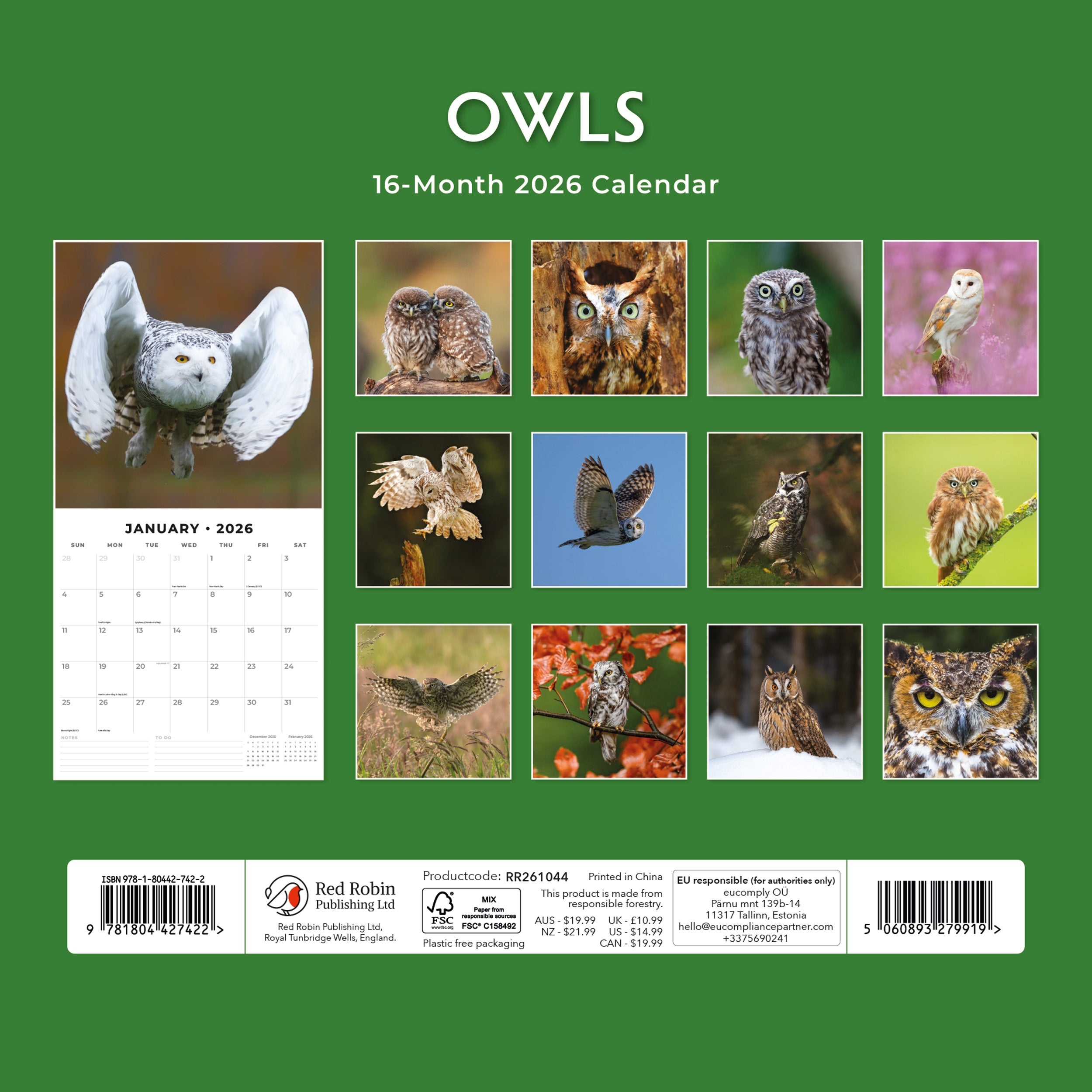 2026 Owls - Square Wall Calendar