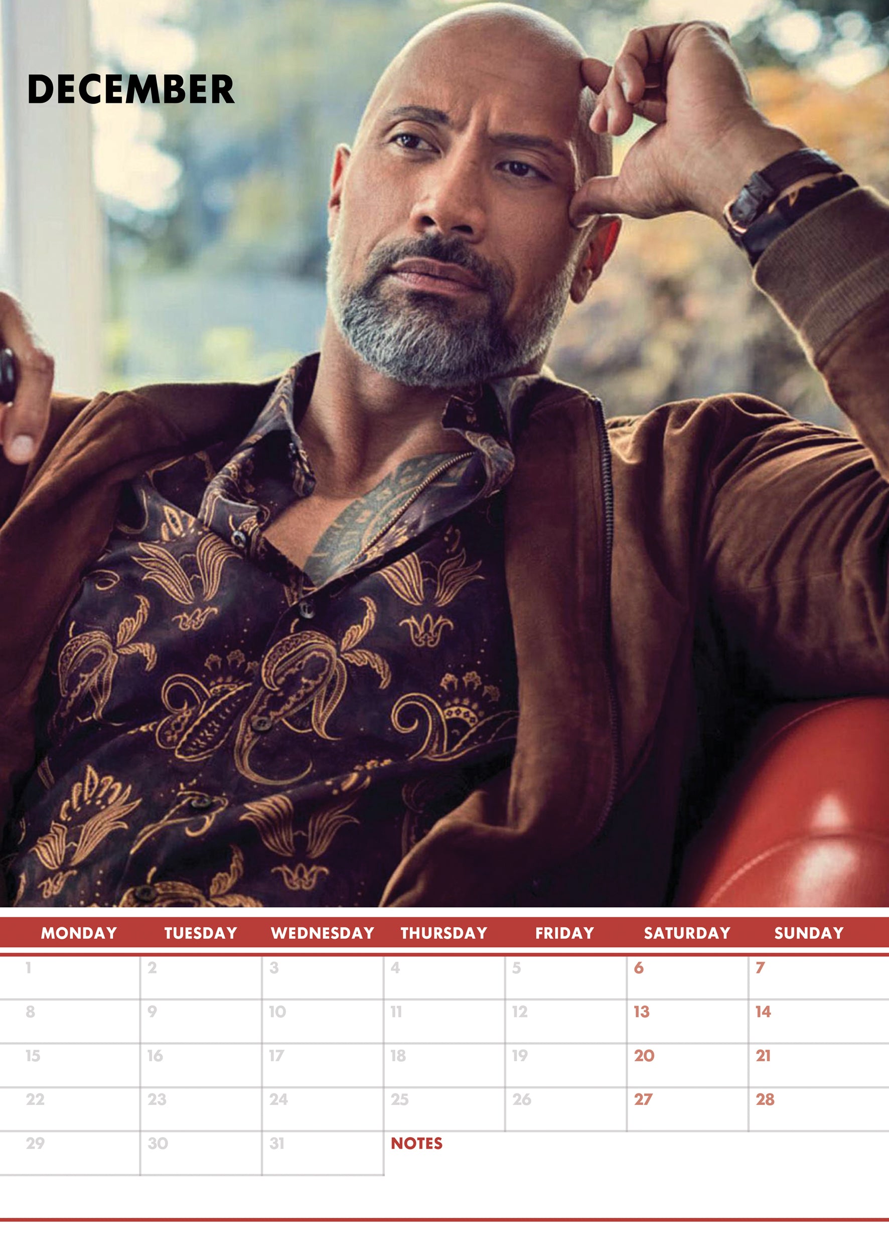 2025 Dwayne Johnson - A3 Wall Calendar