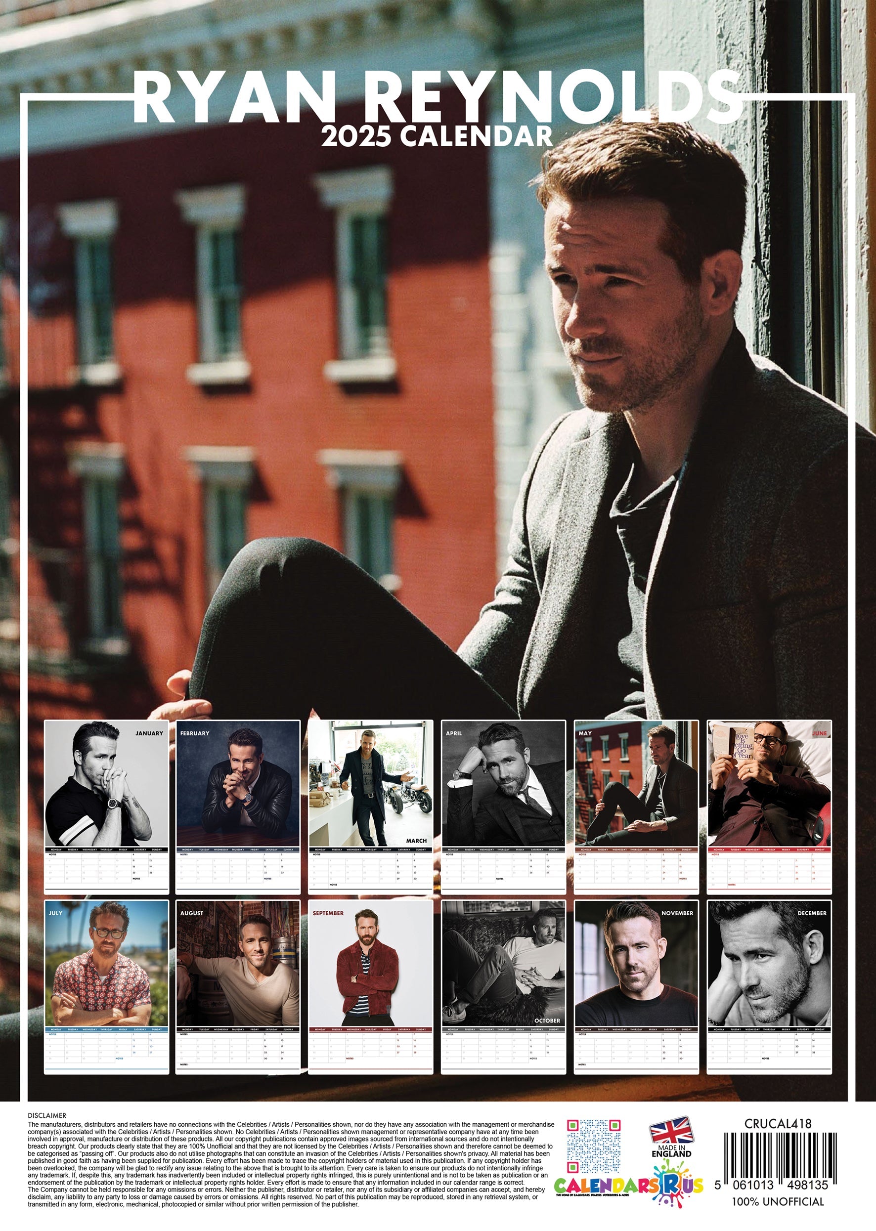 2025 Ryan Reynolds - A3 Wall Calendar