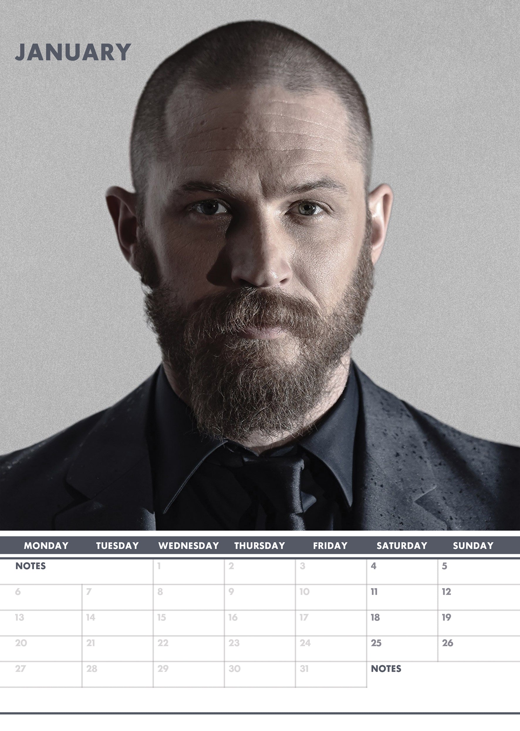 2025 Tom Hardy - A3 Wall Calendar