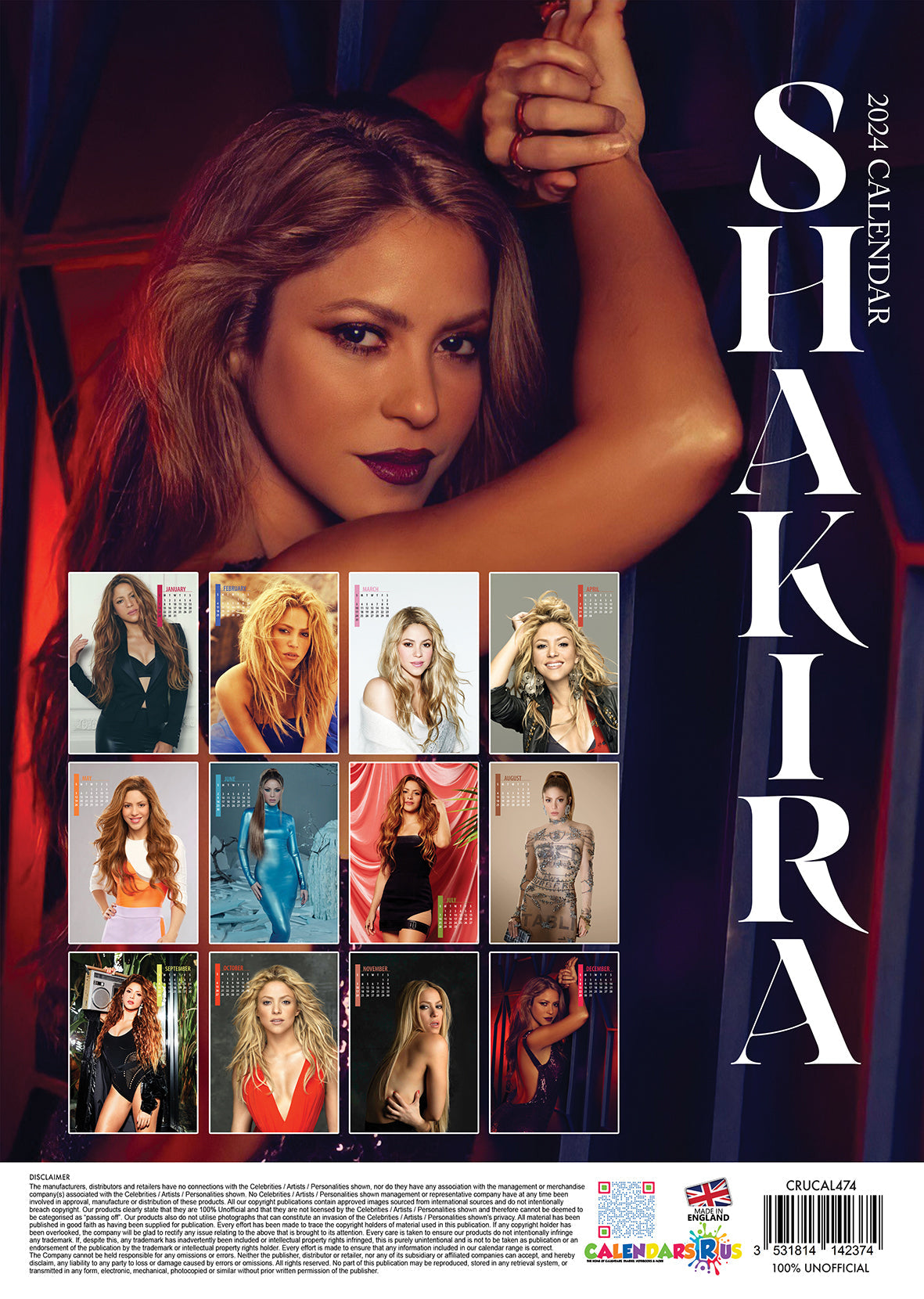 2024 Shakira A3 Wall Calendar