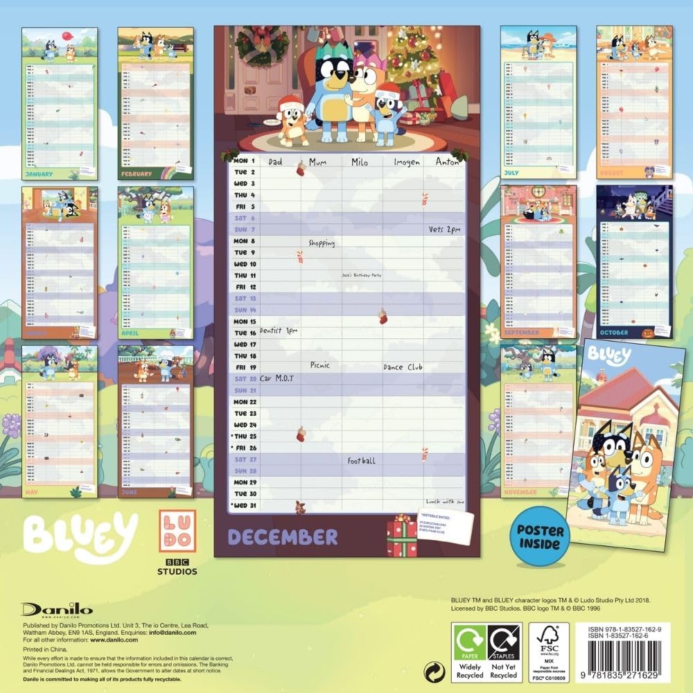 2025 Bluey Family Organiser - Square Wall Calendar