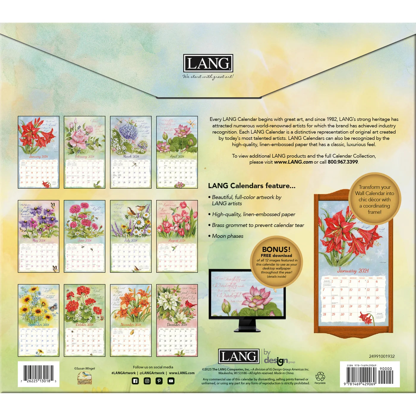 2024 LANG Nature's Grace by Susan Winget Deluxe Wall Calendar