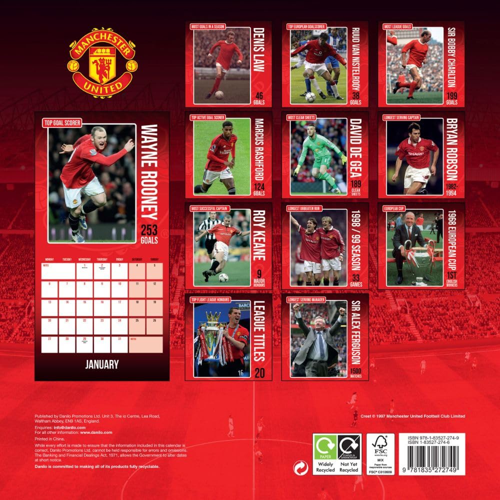 2025 Manchester United Fc Legends - Square Wall Calendar