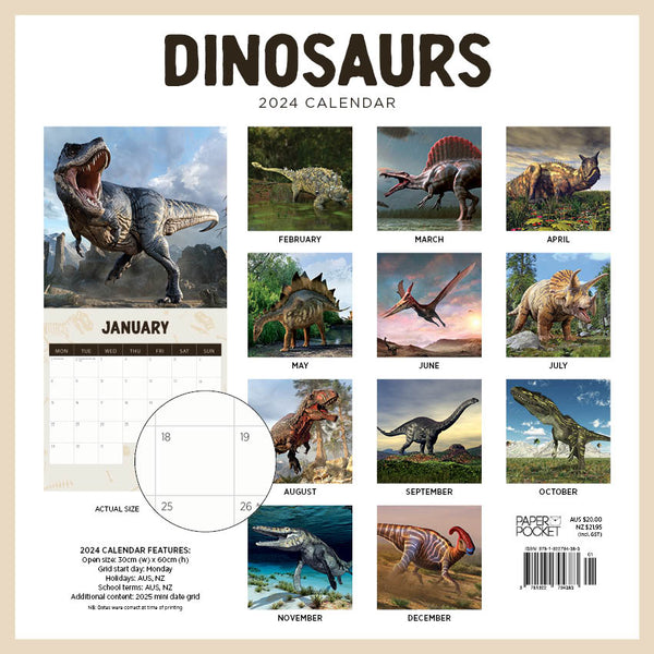 2024 Dinosaurs Square Wall Calendar