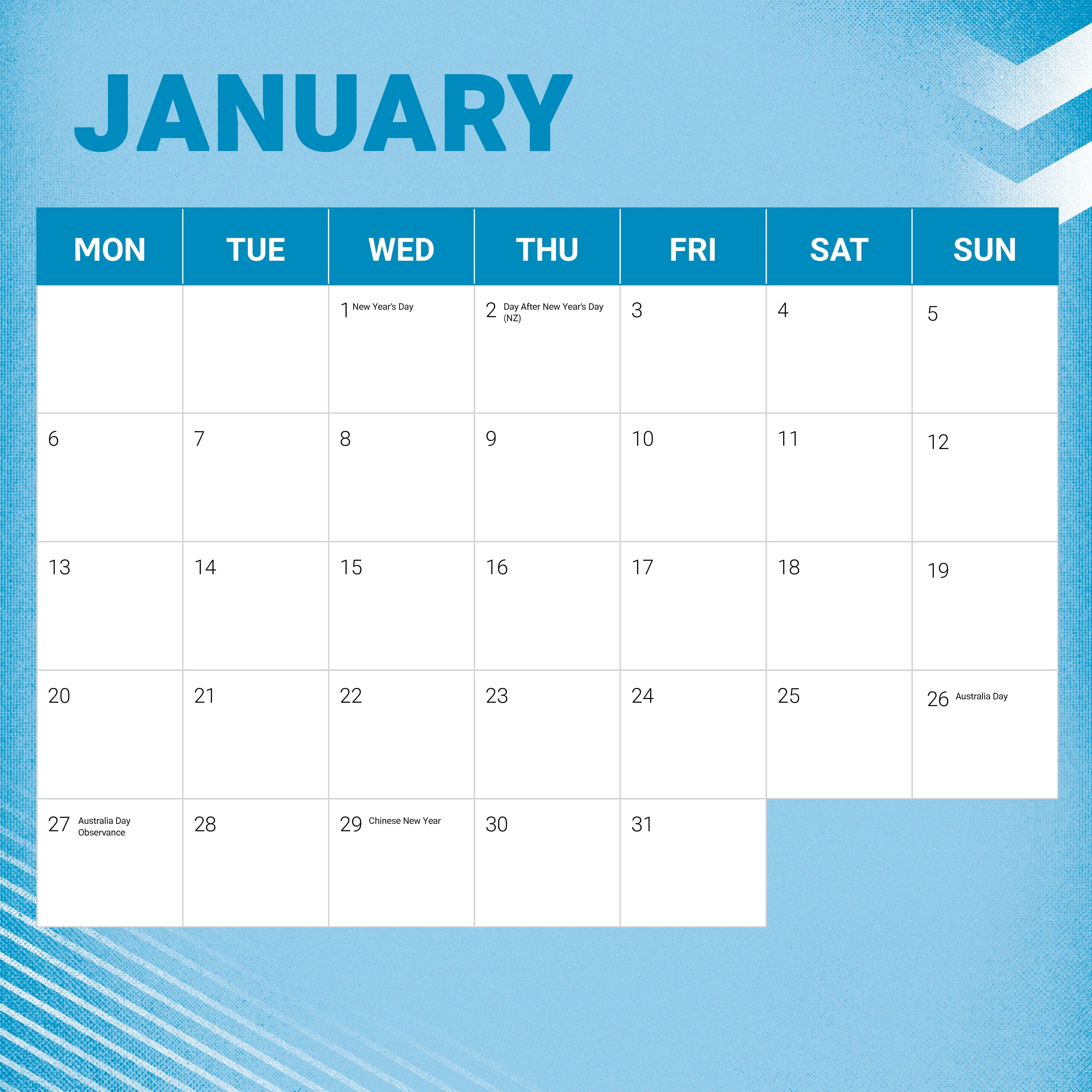 2025 NRL Cronulla Sharks - Square Wall Calendar