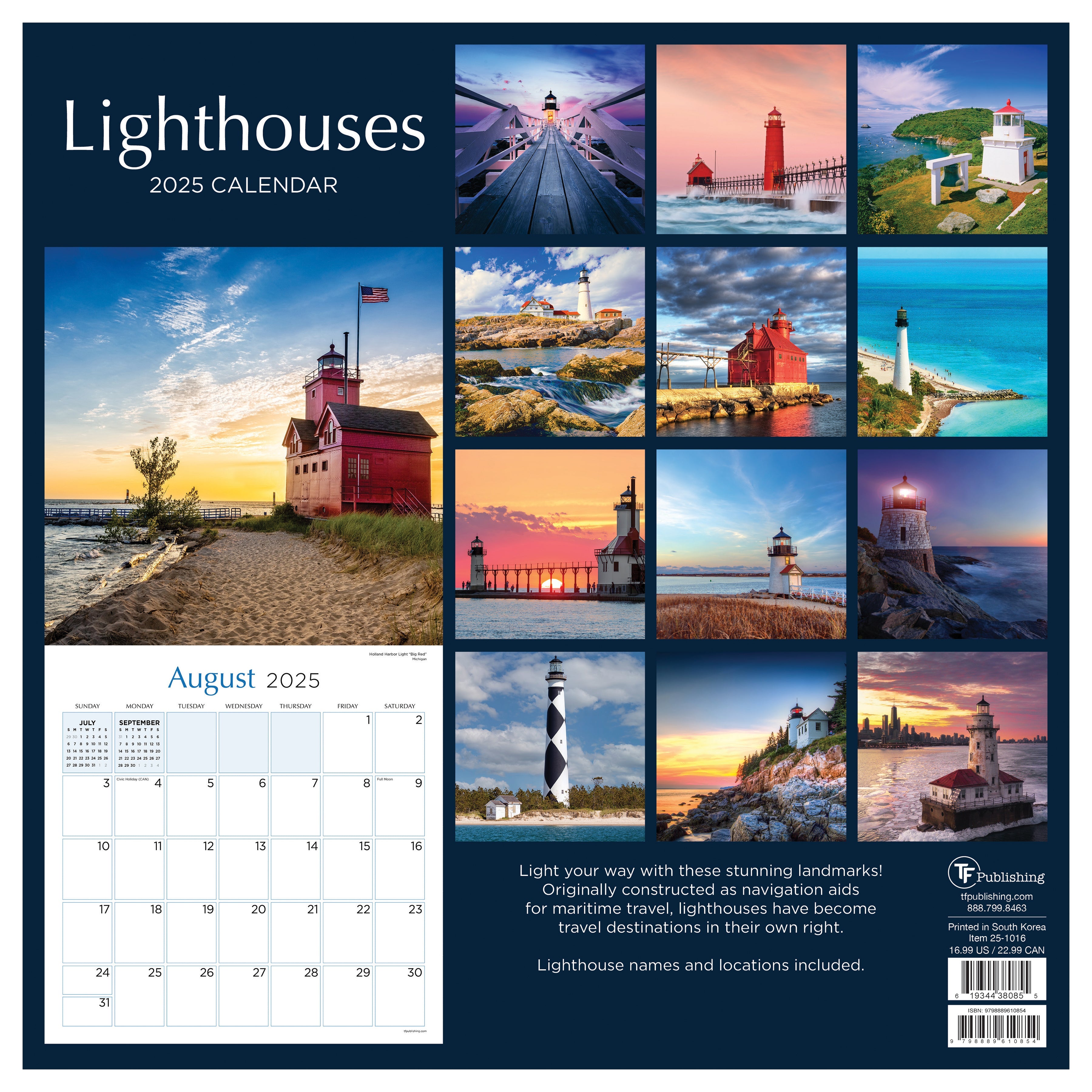 2025 Lighthouses by TF - Square Wall Calendar