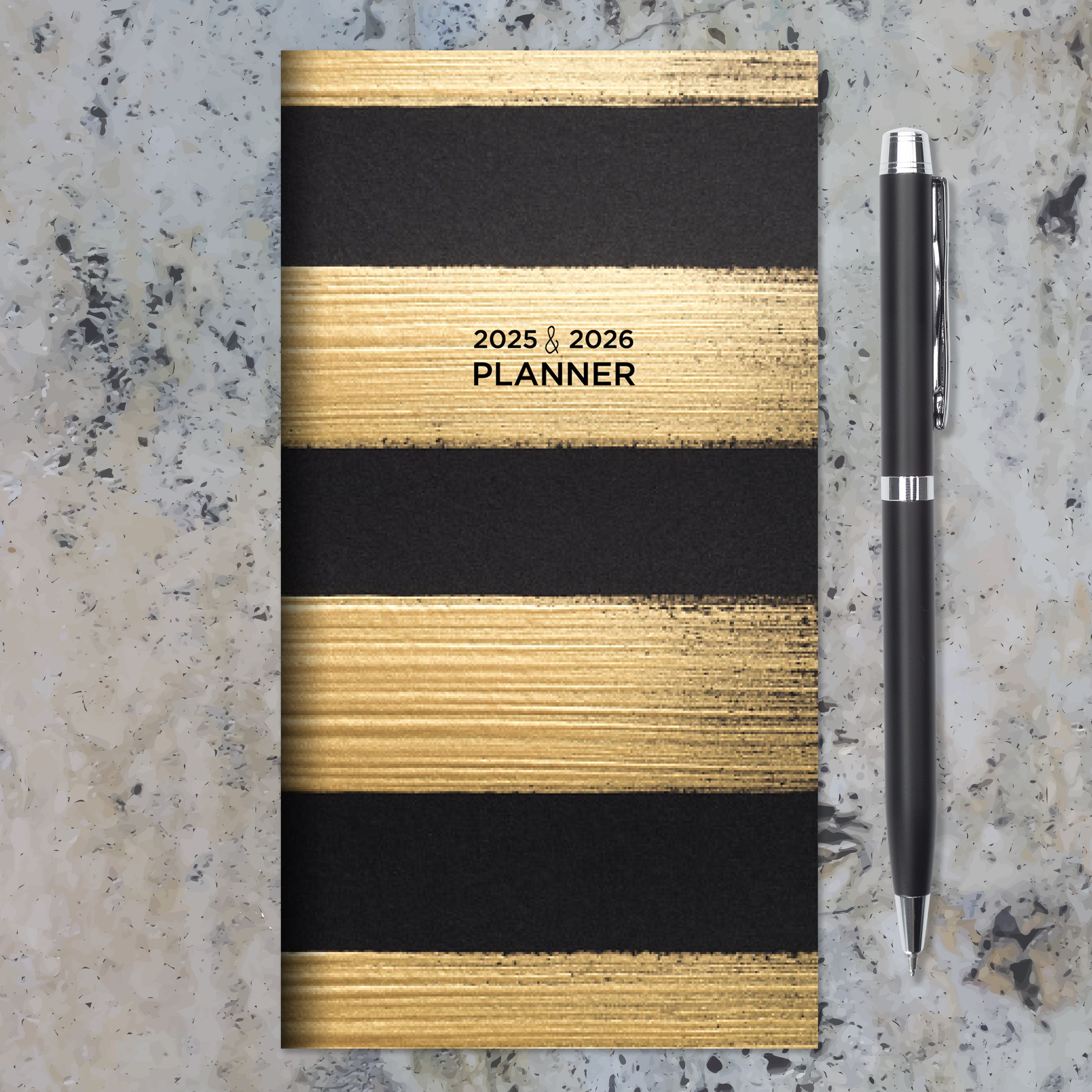 2025-2026 Black and Gold - Small Monthly Pocket Diary/Planner